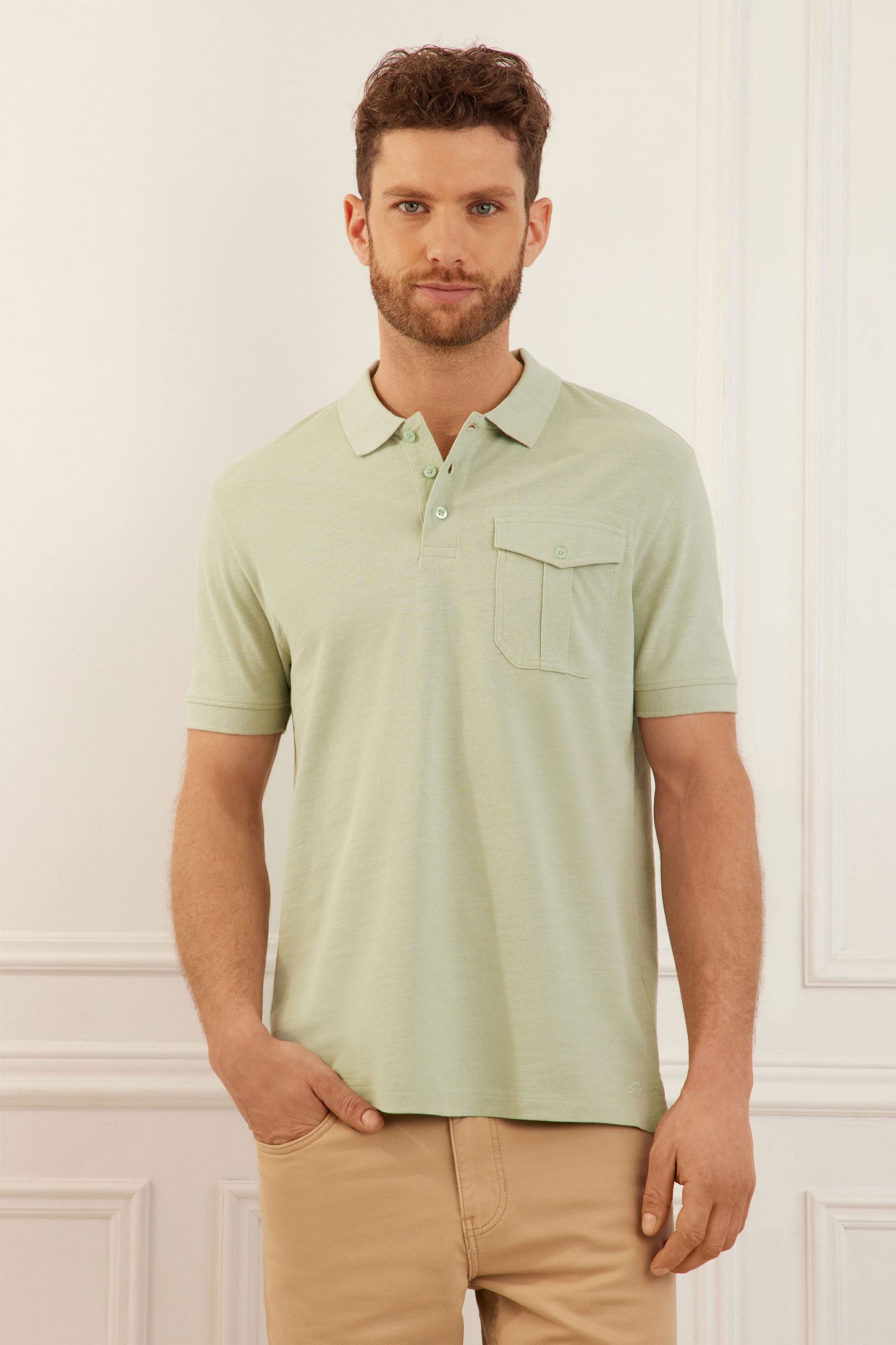 Polo manches courtes en coton piqué - Homme && VERT