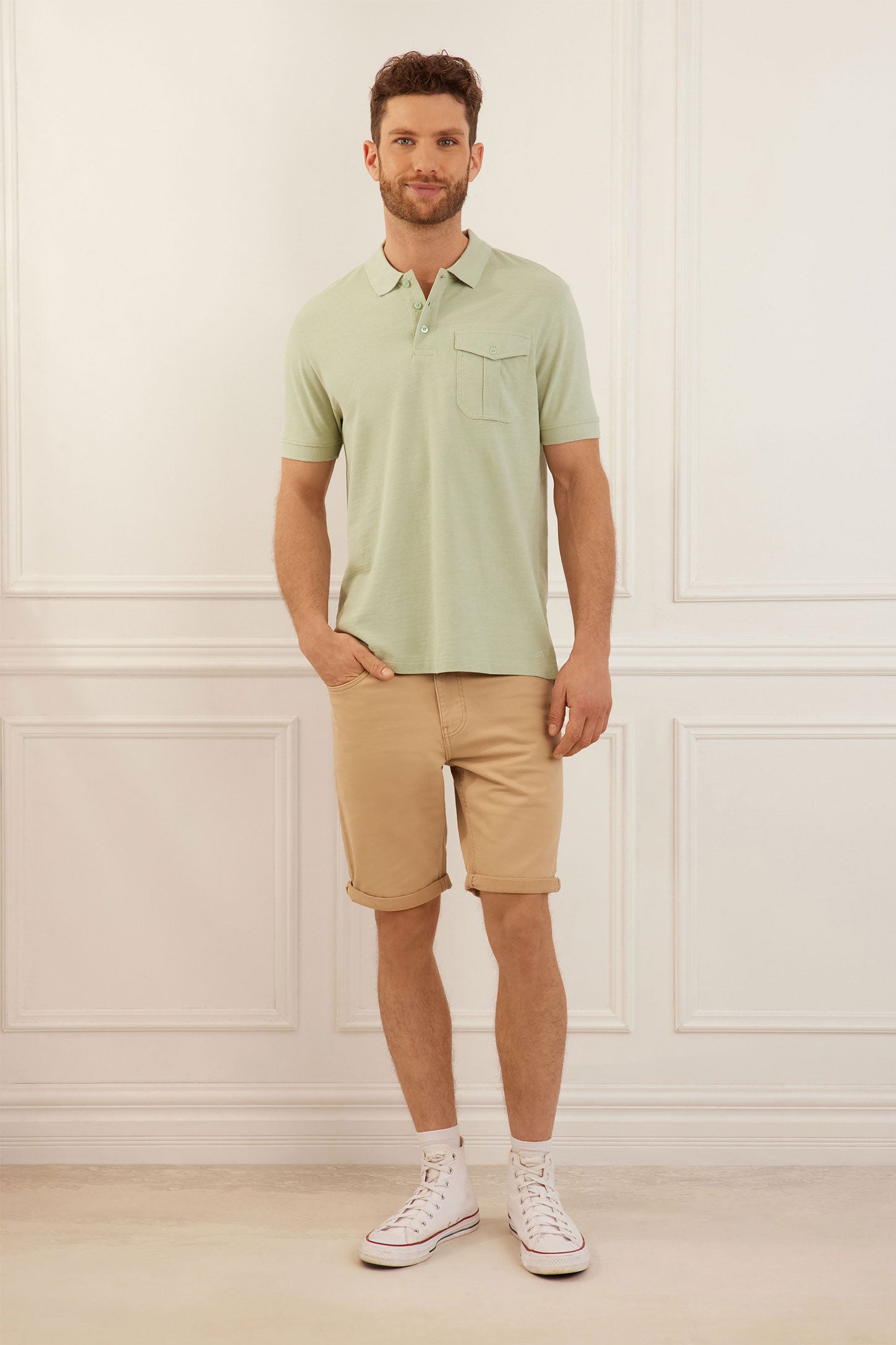 Polo manches courtes en coton piqué - Homme && VERT