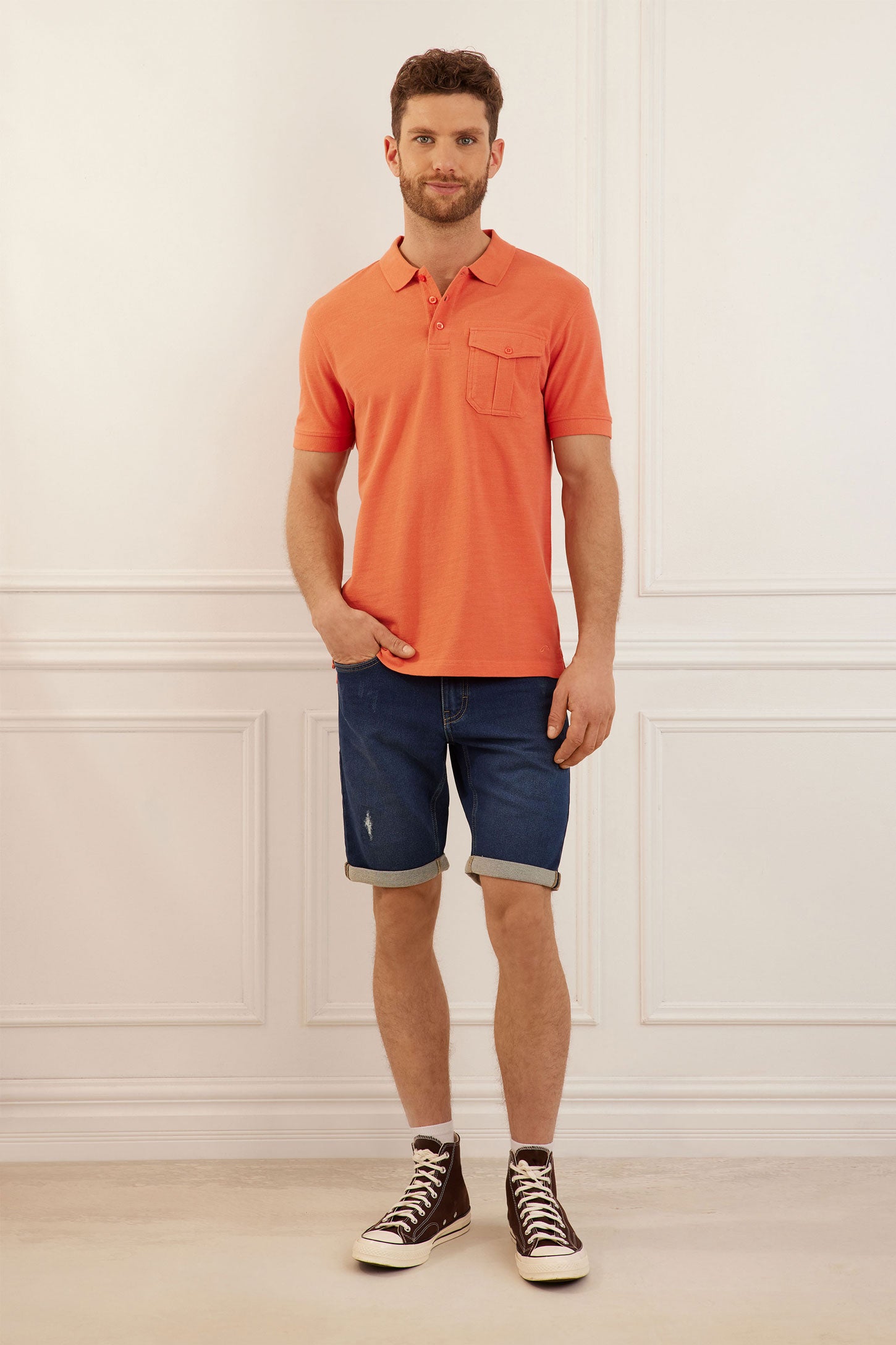 Polo manches courtes en coton piqué - Homme && CORAIL