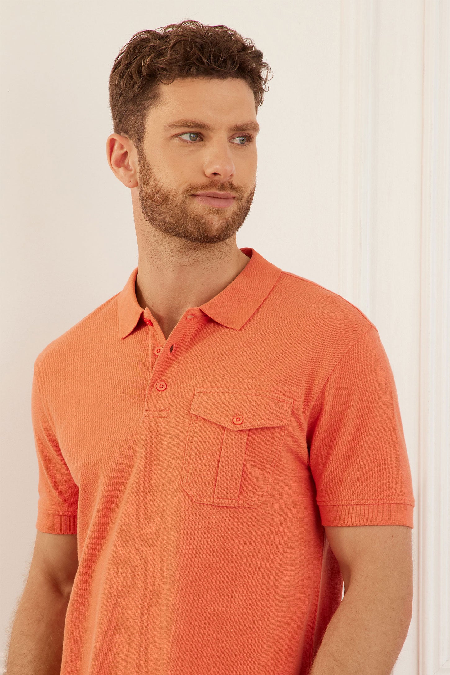 Polo manches courtes en coton piqué - Homme && CORAIL