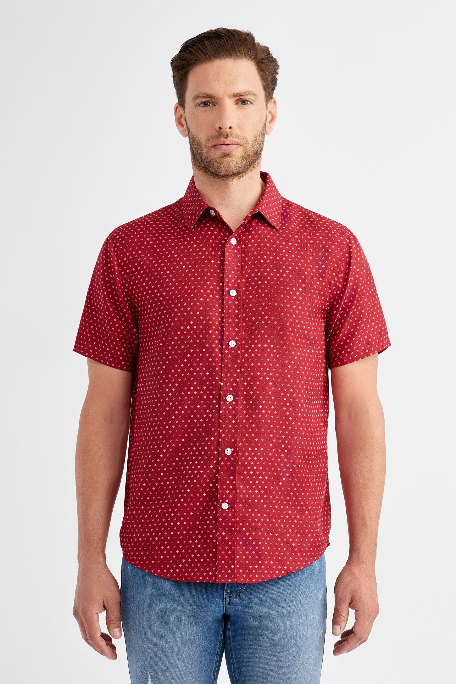 Prix pop, Chemise manches courtes en coton imprimée - Homme && ROUGE