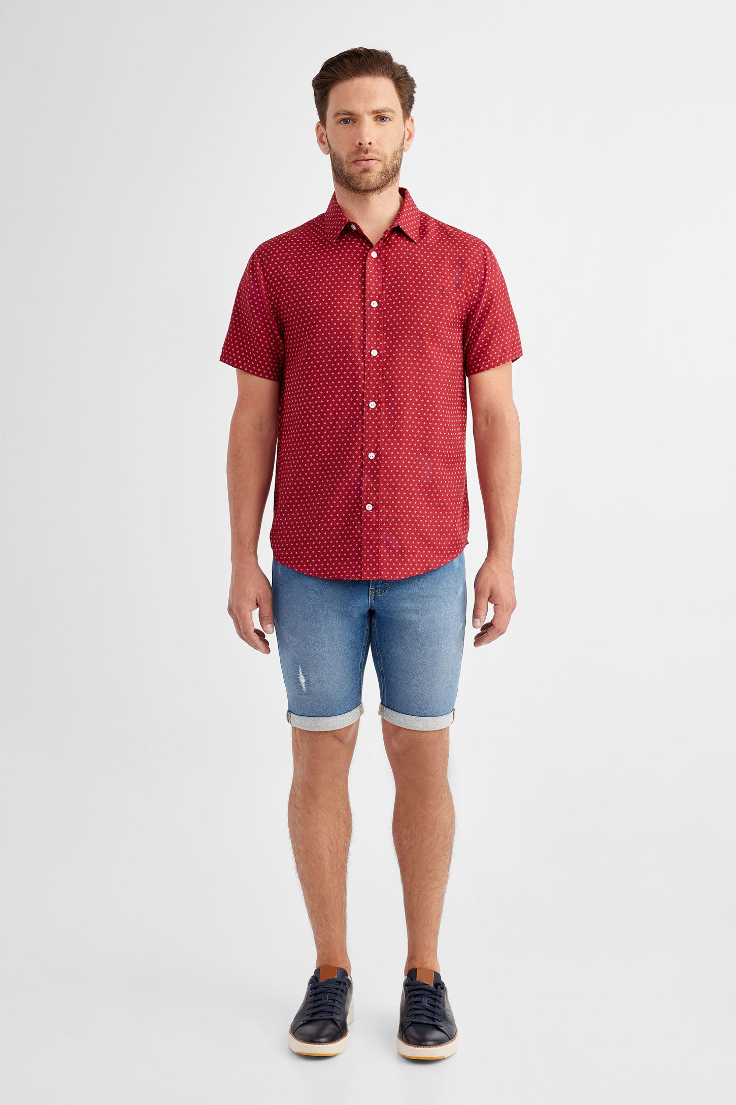 Prix pop, Chemise manches courtes en coton imprimée - Homme && ROUGE