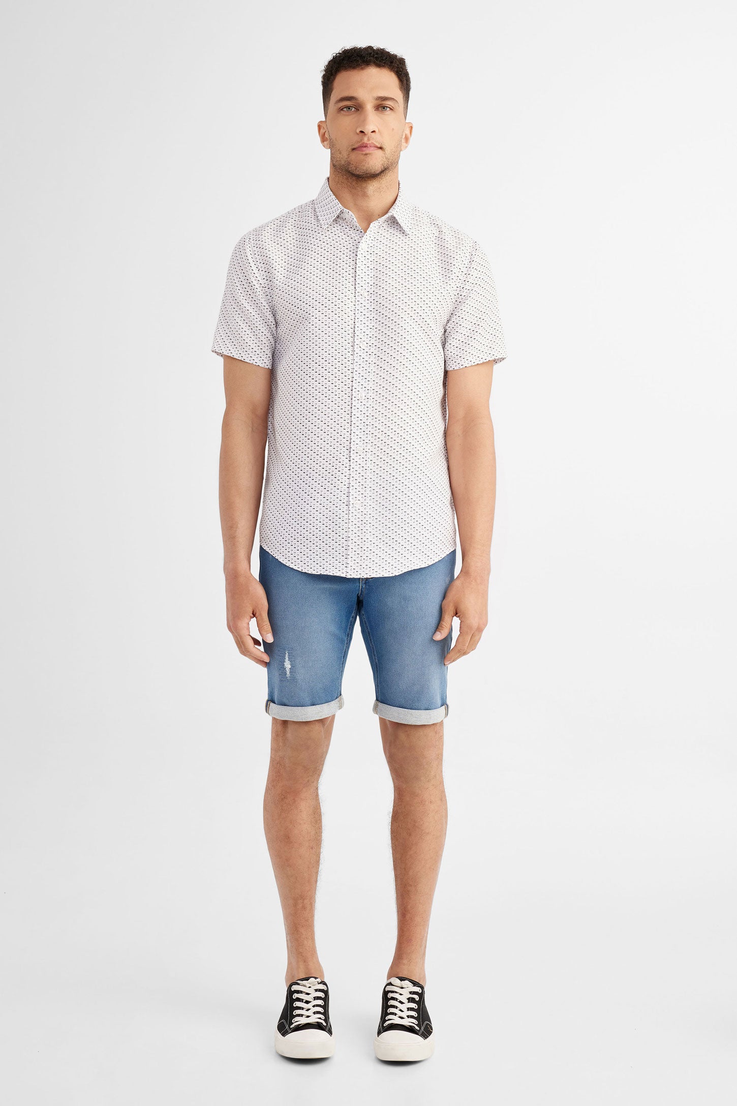 Prix pop, Chemise manches courtes en coton imprimée - Homme && BLANC