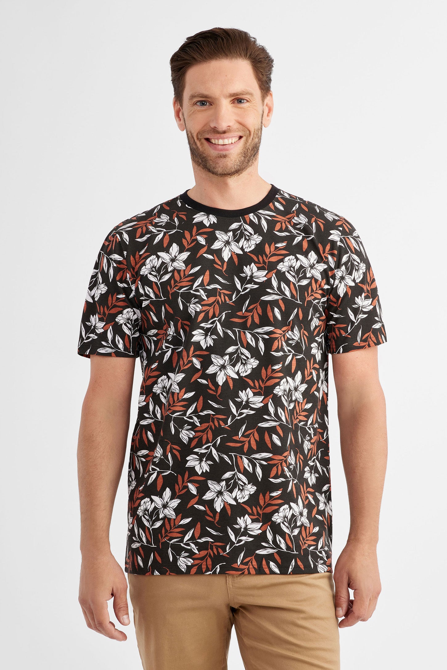 T-shirt imprimé en coton, 2/30$ - Homme && NOIR