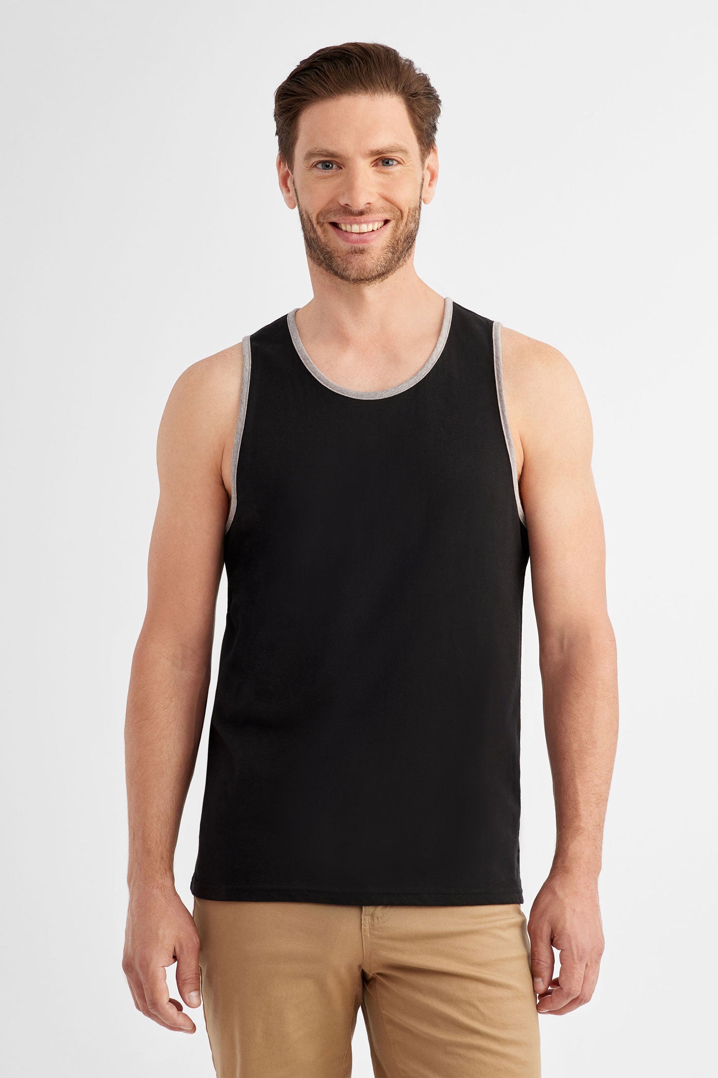 Duos futés, Camisole Ringer en coton, 2/30$ - Homme && NOIR