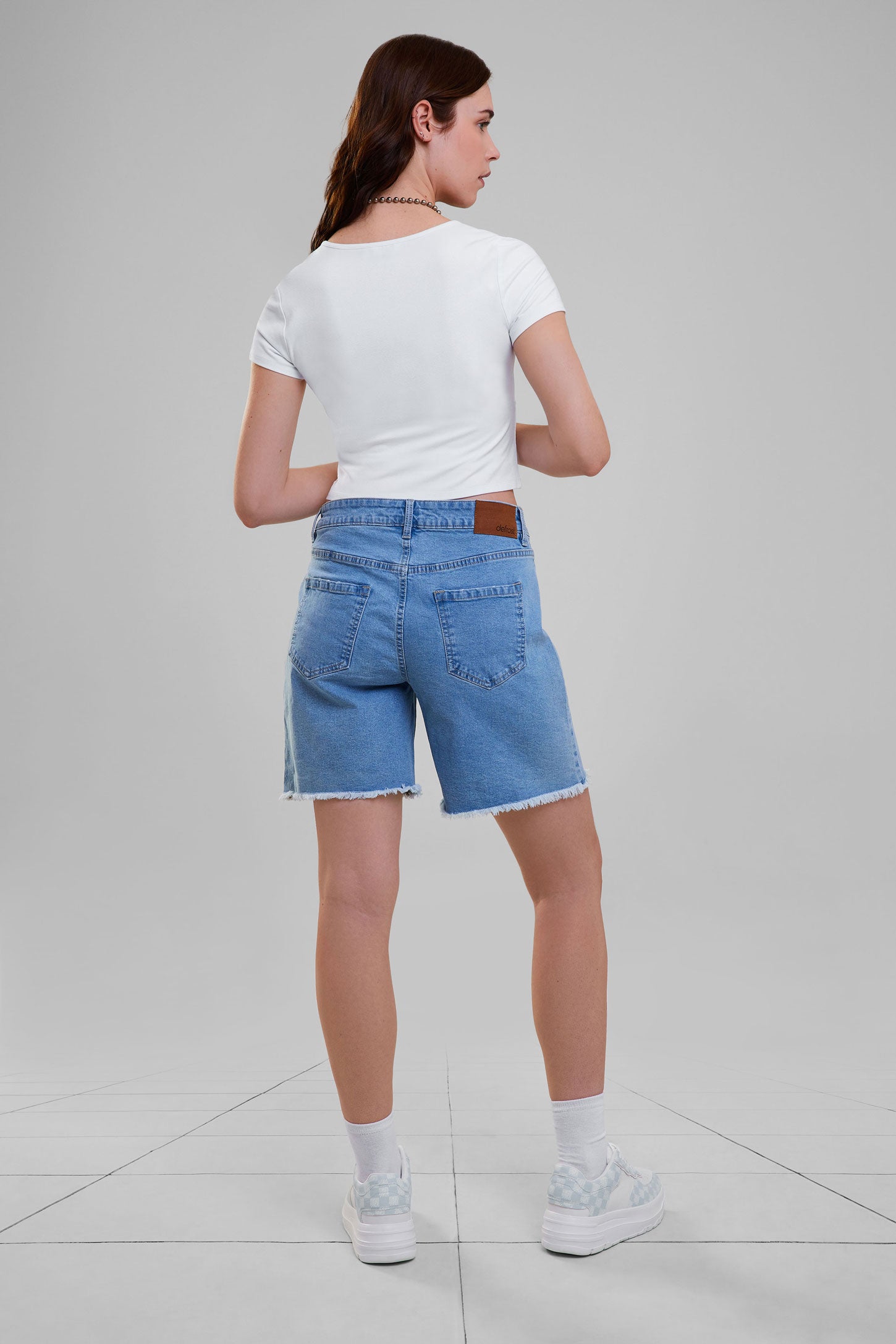 Bermuda en jeans déchiré - Femme && DENIM PALE