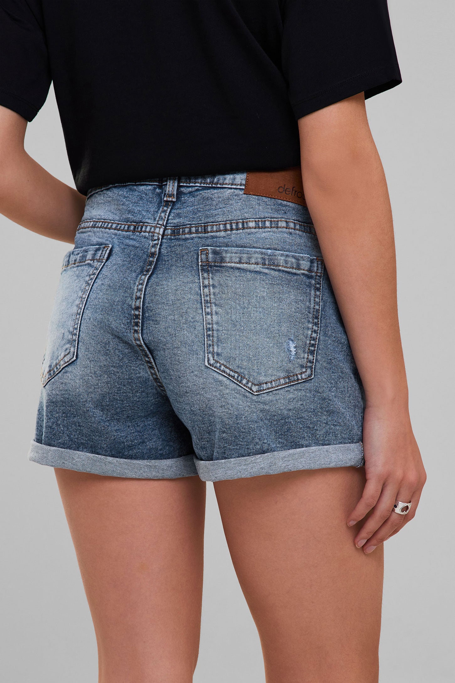 Short Mom taille haute en jeans - Femme && DENIM PALE