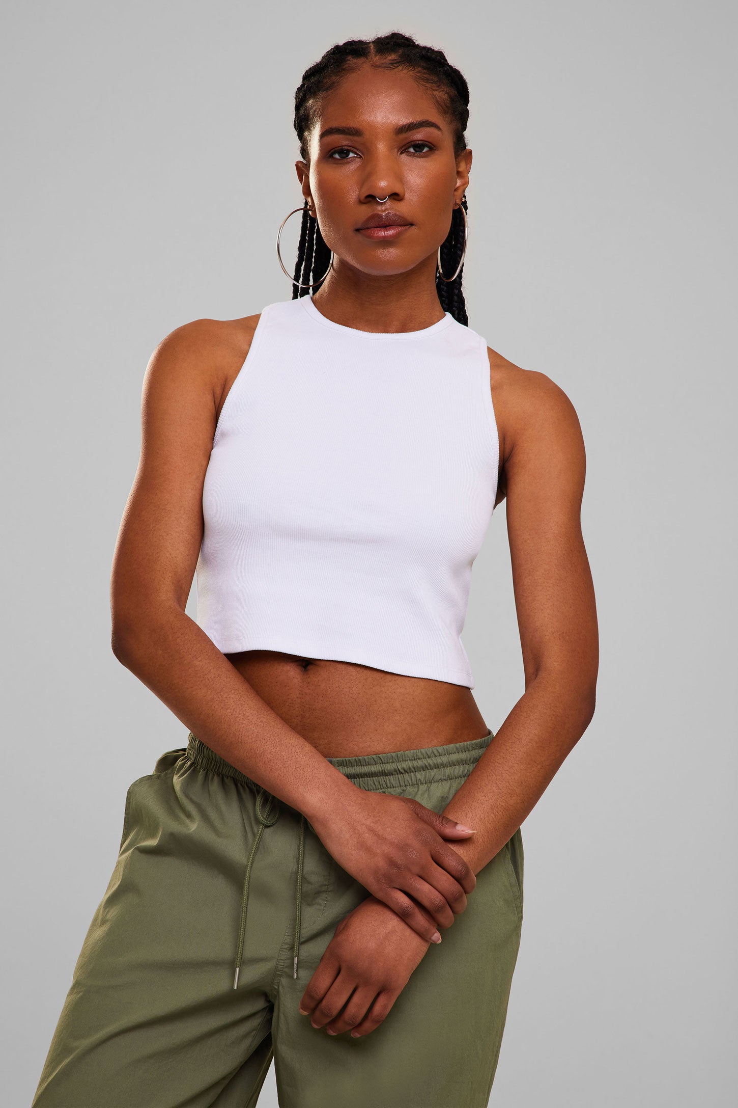 Camisole Halter coupe semi-ajustée - Femme && BLANC