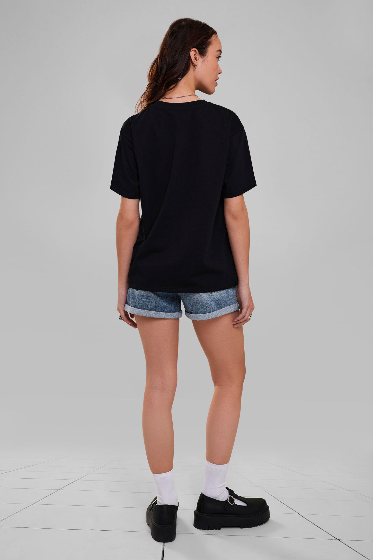 T-shirt coupe surdimensionnée en coton - Femme && NOIR
