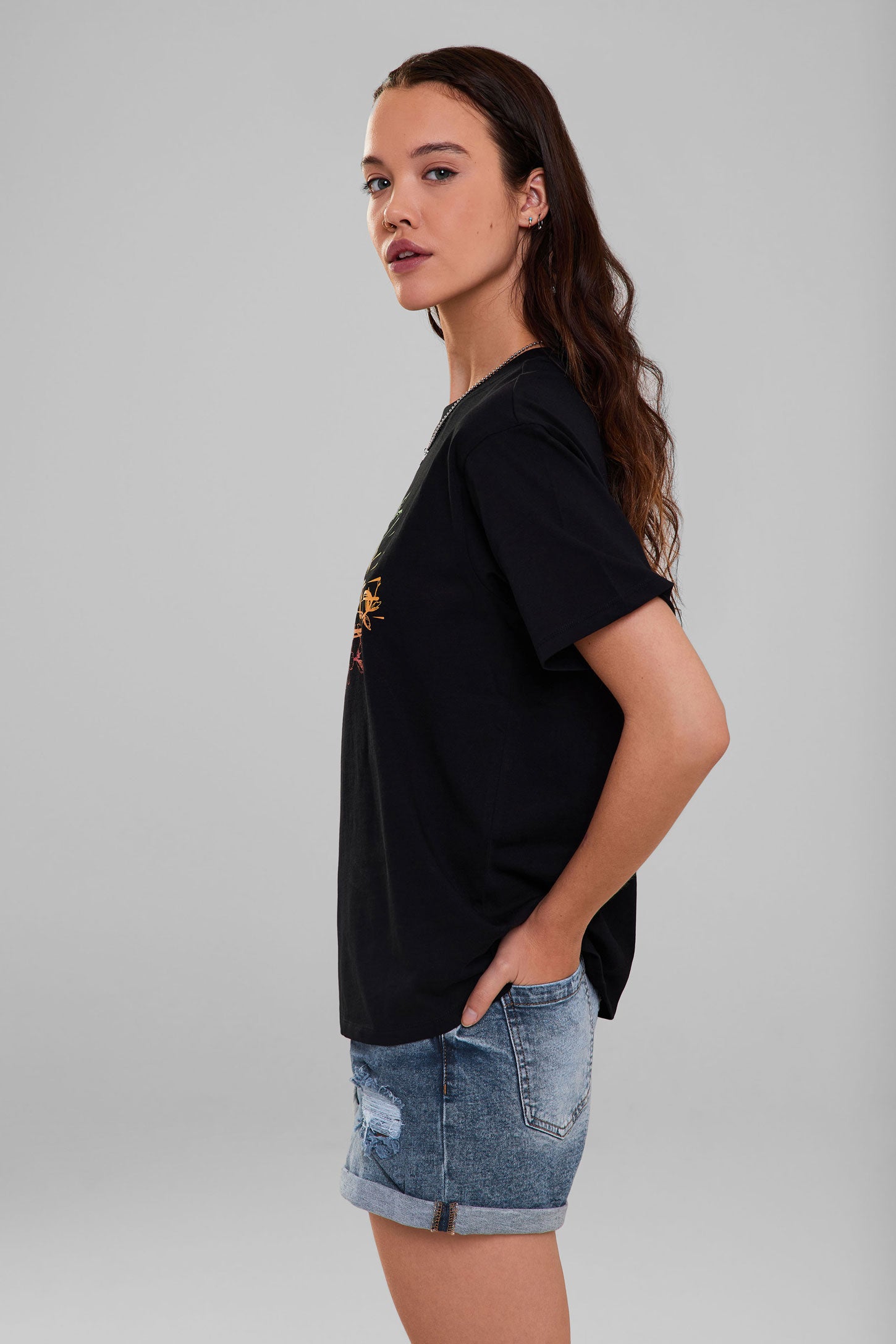 T-shirt coupe surdimensionnée en coton - Femme && NOIR
