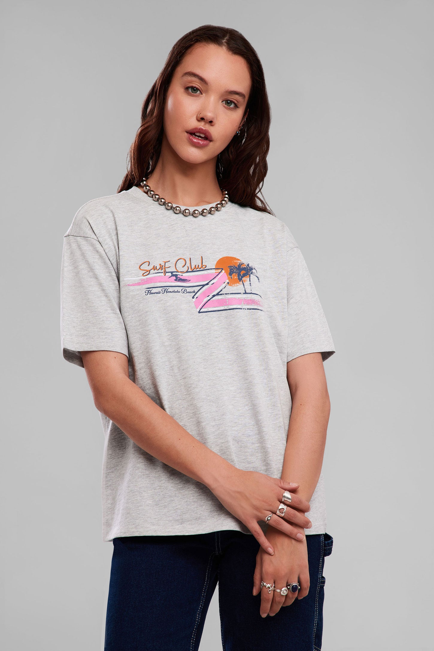 T-shirt coupe surdimensionnée en coton - Femme && GRIS MIXTE