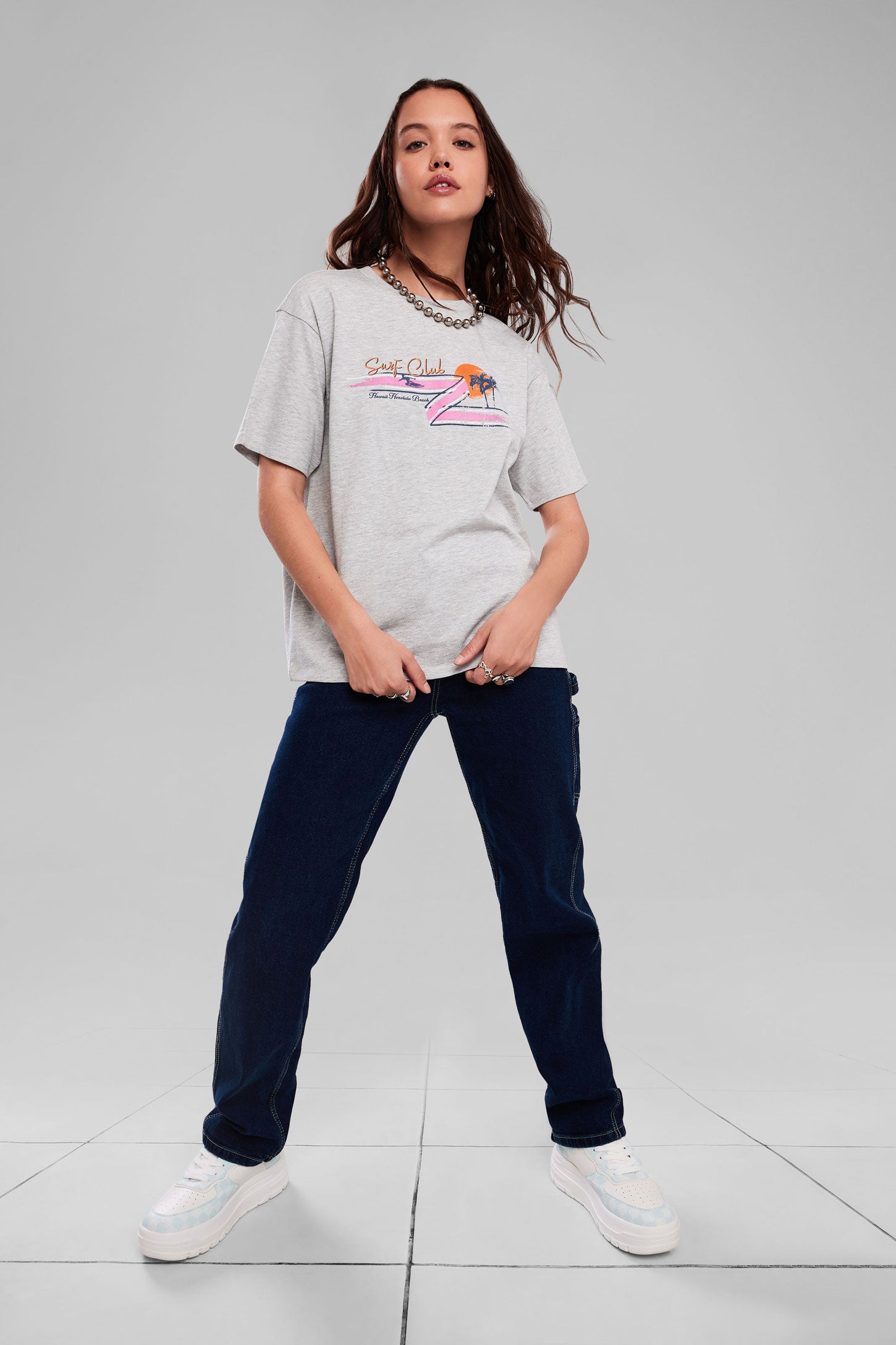 T-shirt coupe surdimensionnée en coton - Femme && GRIS MIXTE
