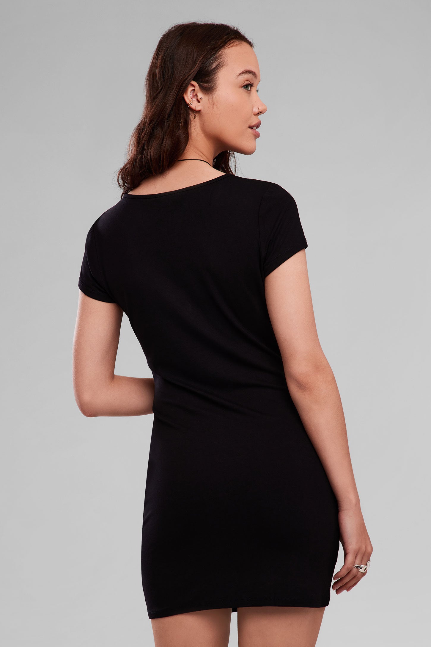 Robe manches courtes coupe ajustée - Femme && NOIR