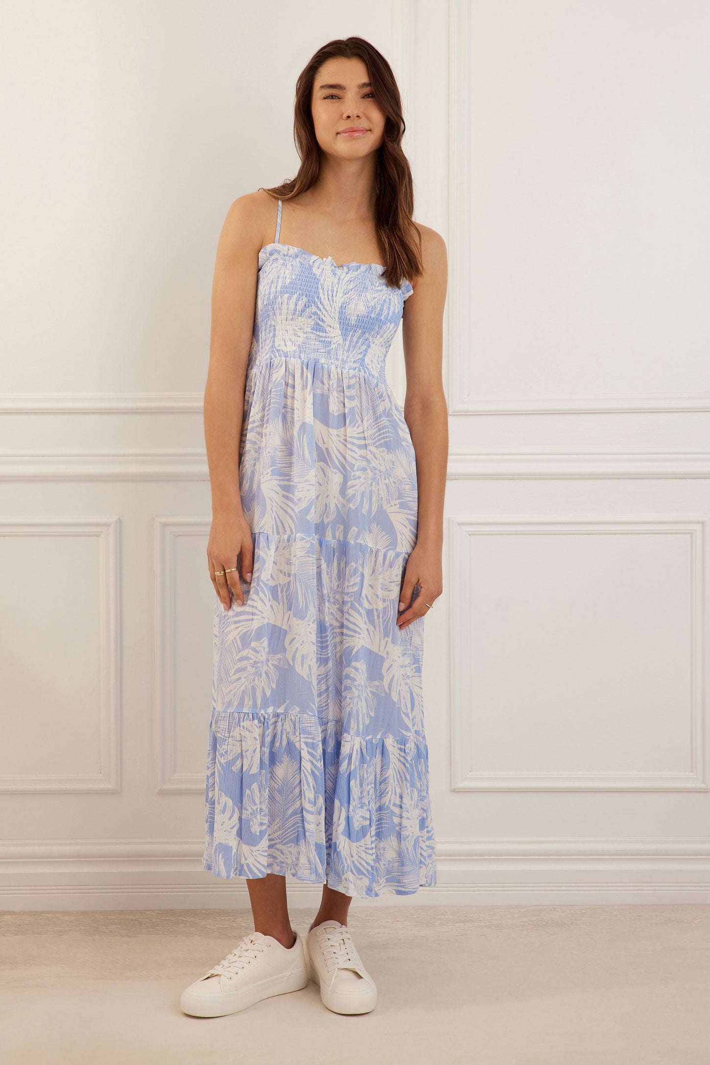 Robe longue volants étagés - Femme && BLEU MULTI