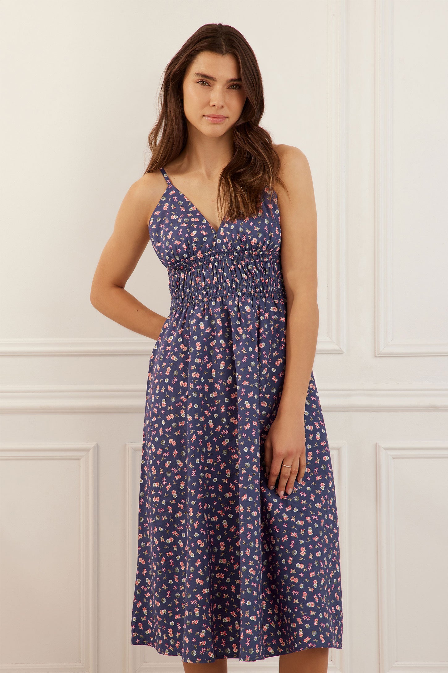 Robe midi bretelles fines imprimée - Femme && MARIN/MULTI