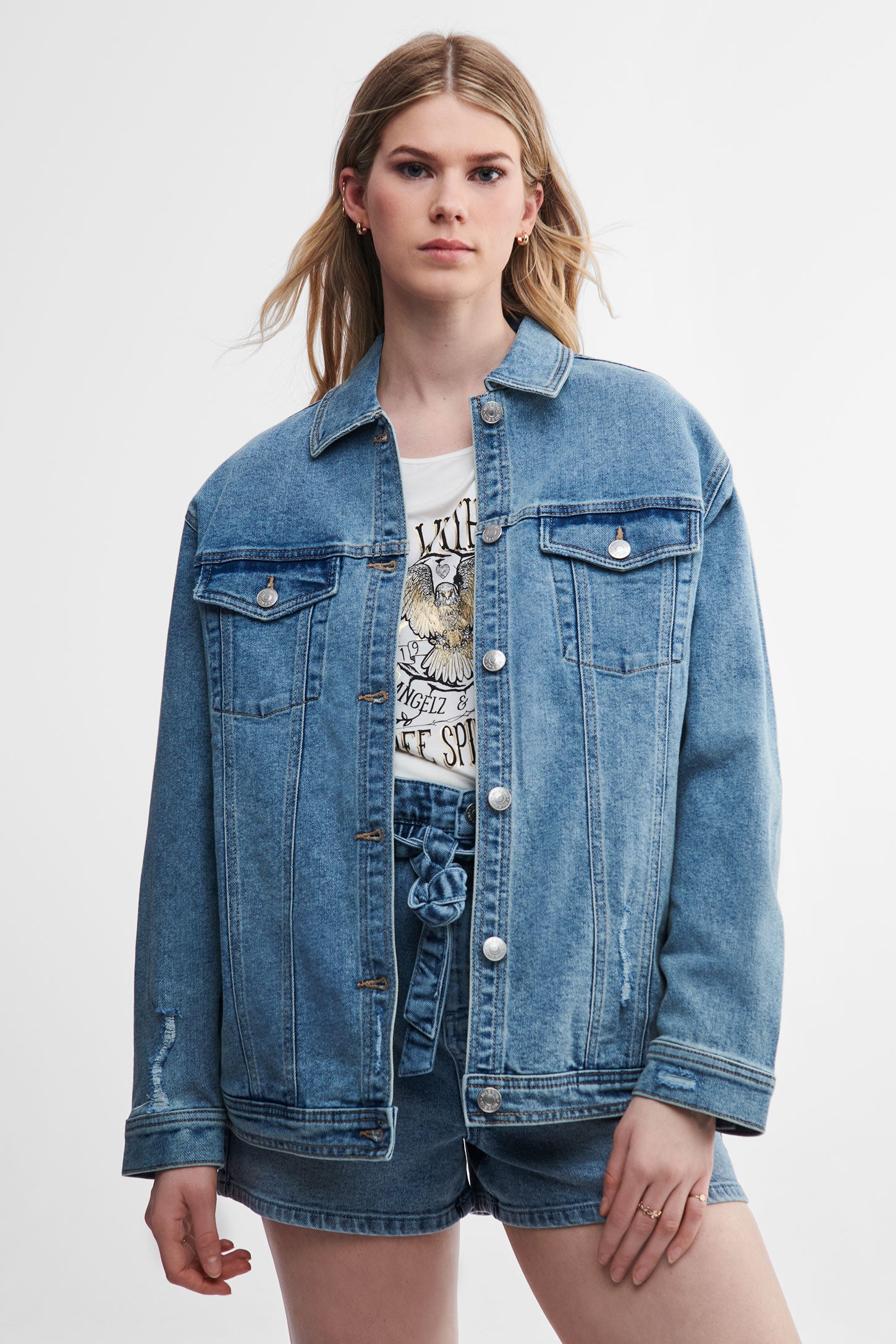 KBOPLEMQ Veste en jean surdimensionnée pour femme, aspect usé, extensible, en denim, veste de camionneur, veste à épaules dénudées, cardigan en denim, veste longue, vintage, veste en jean avec KBOPLEMQ Veste en jean surdimensionnée pour femme, aspect usé, extensible, en denim, veste de camionneur, veste à épaules dénudées, cardigan en denim, veste longue, vintage, veste en jean avec