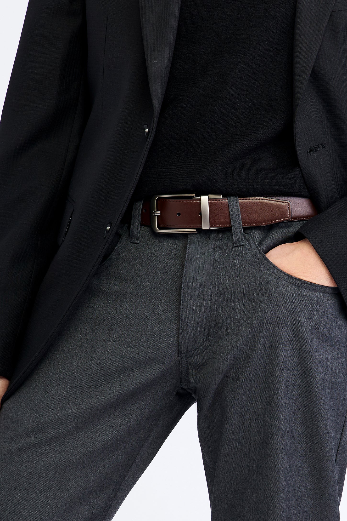 Ceinture réversible 2-en-1 en cuir - Homme && NOIR/BRUN