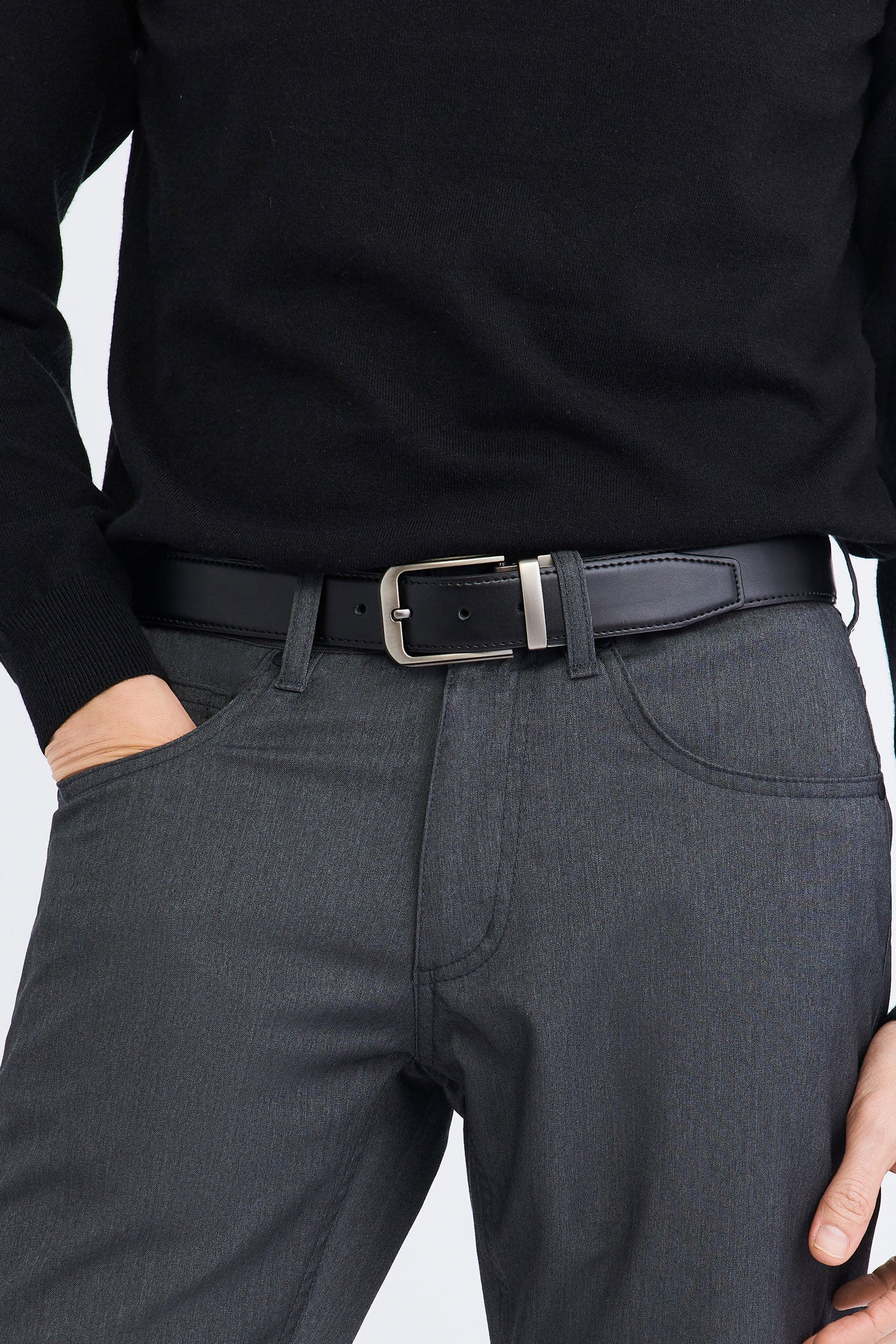 Ceinture réversible 2-en-1 en cuir - Homme && NOIR/BRUN