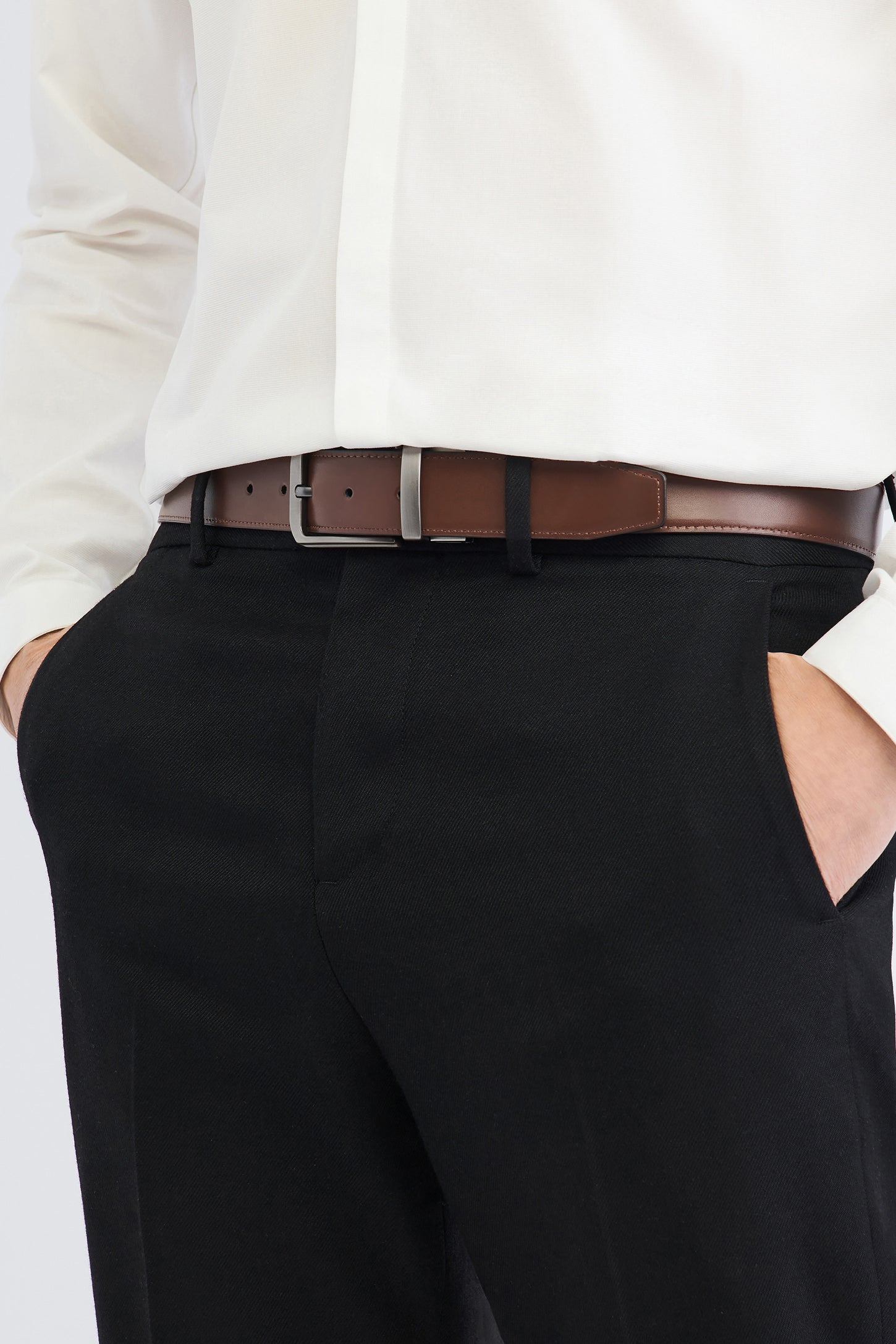 Ceinture réversible 2-en-1 en cuir - Homme && BRUN/COGNAC