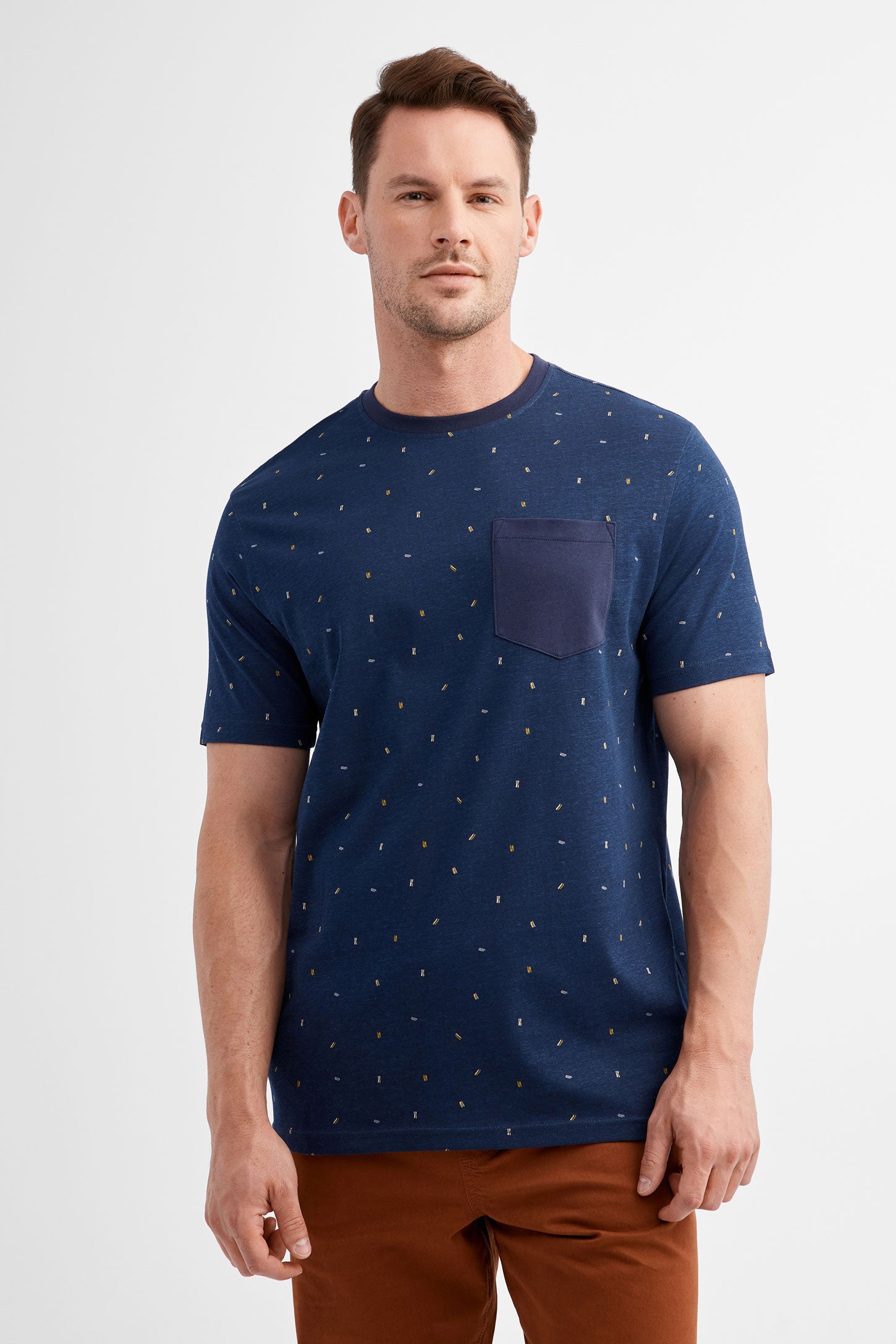 Duos futés, T-shirt à poche en coton, 2/30$ - Homme && BLEU MARINE MUL