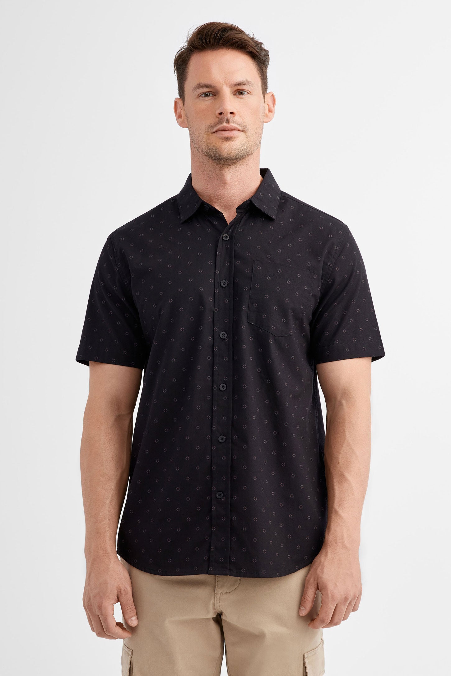 Chemise manches courtes imprimée en coton - Homme && NOIR