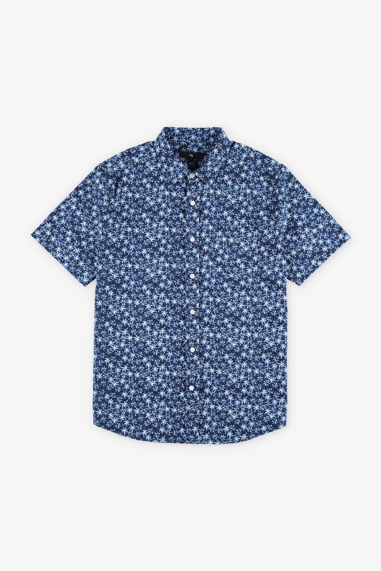 Chemise manches courtes imprimée en coton - Homme && BLEU MARINE MUL