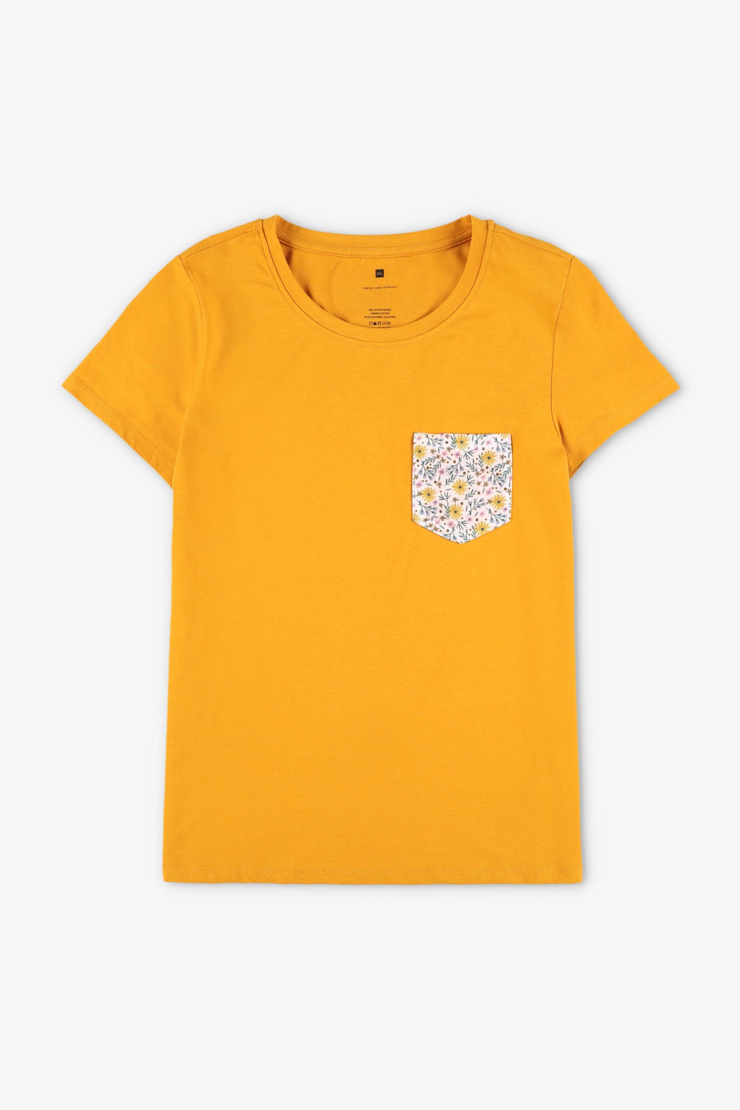 Duos futés, T-shirt à poche en coton, 2/30$ - Femme && JAUNE