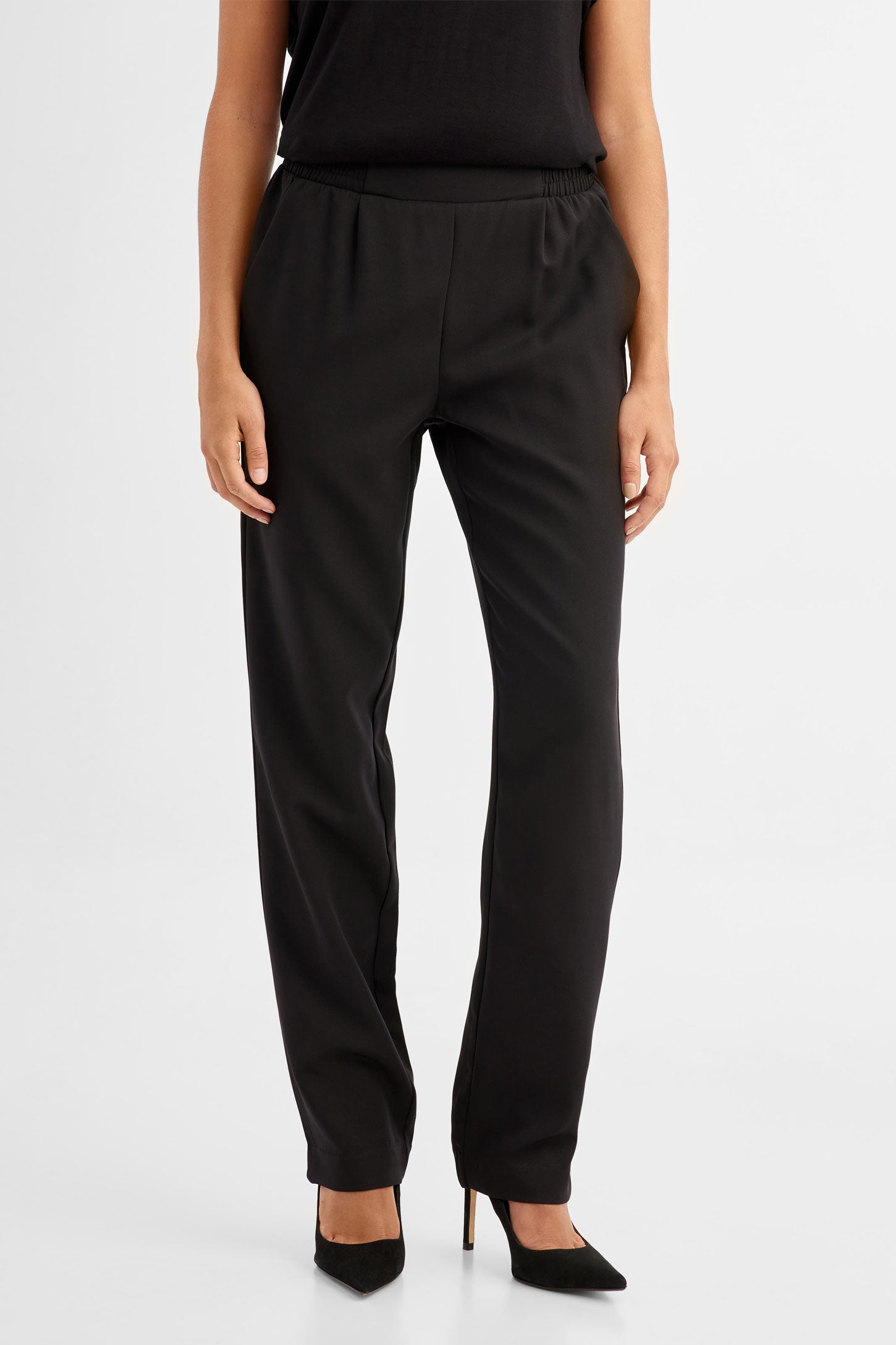 Pantalon jambe fuselée taille élastique - Femme && NOIR