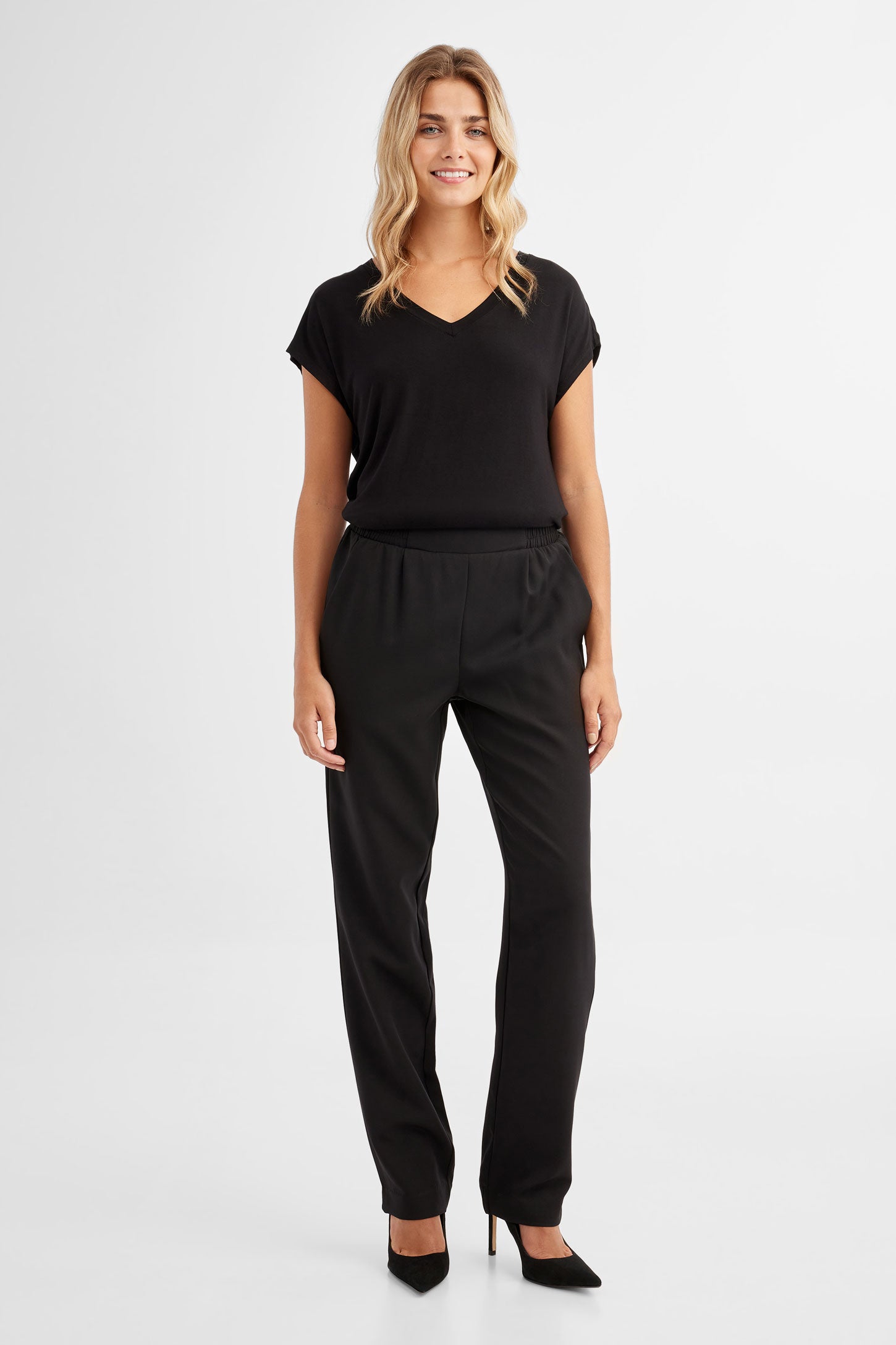 Pantalon jambe fuselée taille élastique - Femme && NOIR