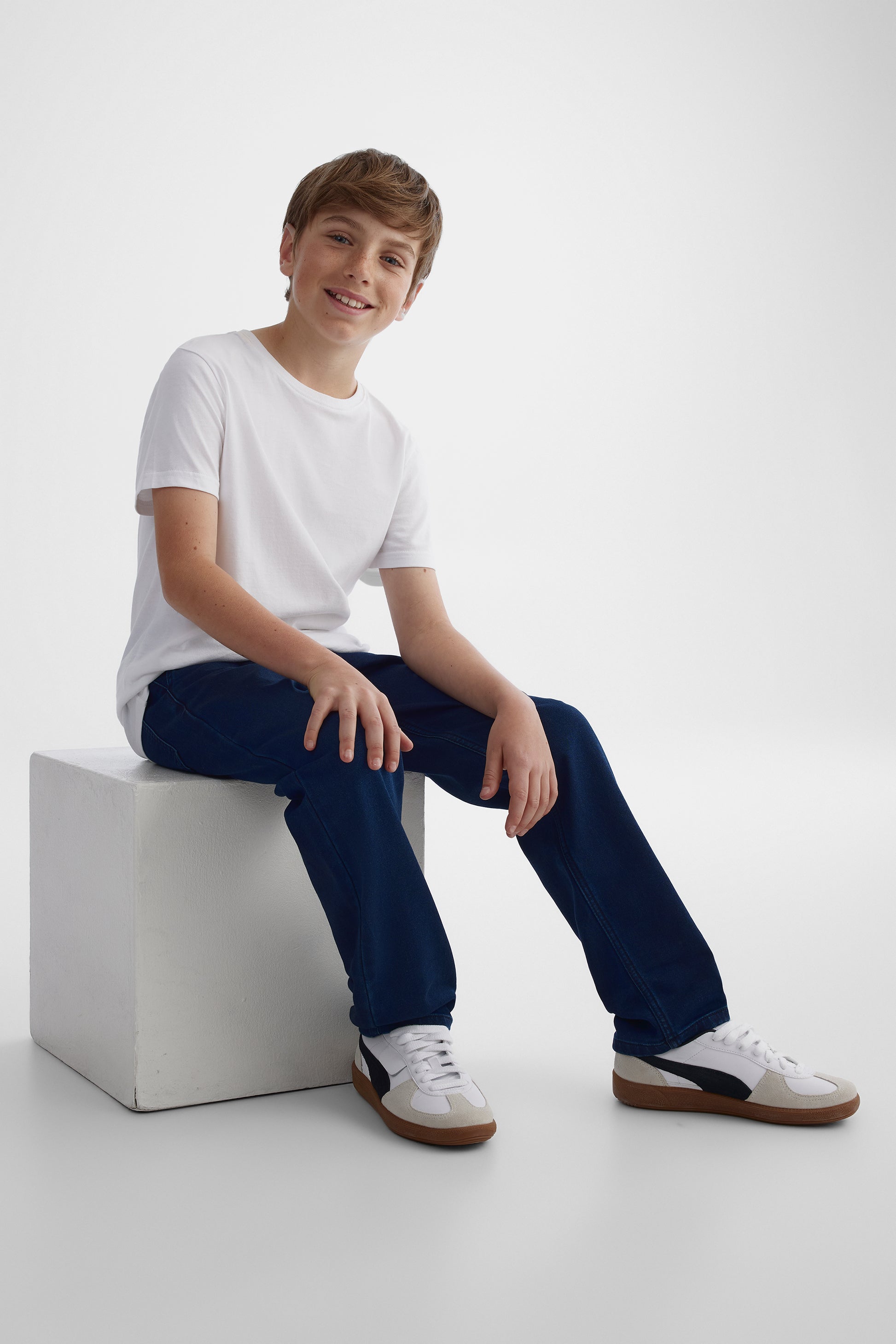Jeans ''Pull-on'' coupe droite 27'' - Ado garçon && BLEU FONCÉ