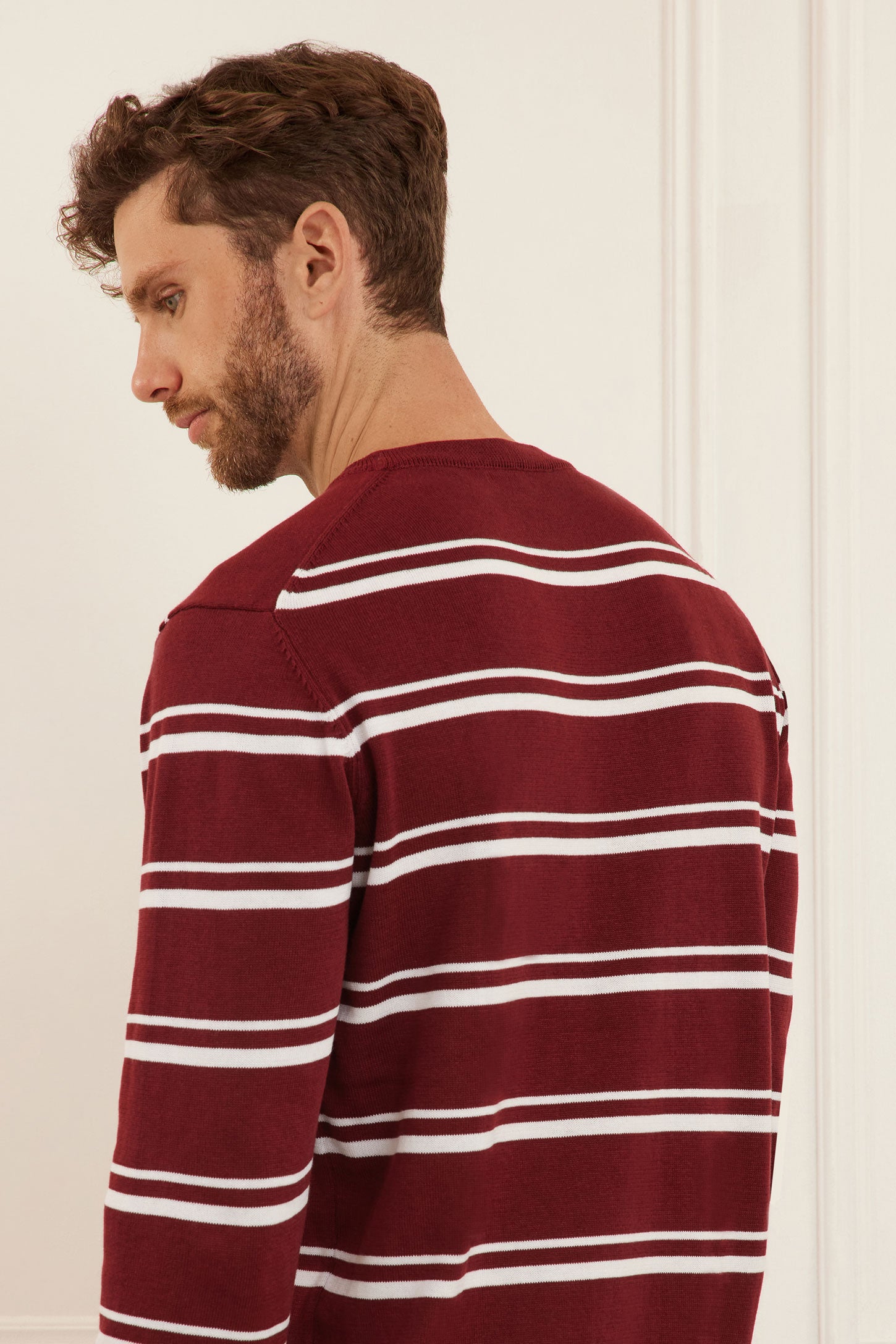 Chandail tricot manches longues rayé - Homme && BOURGOGNE