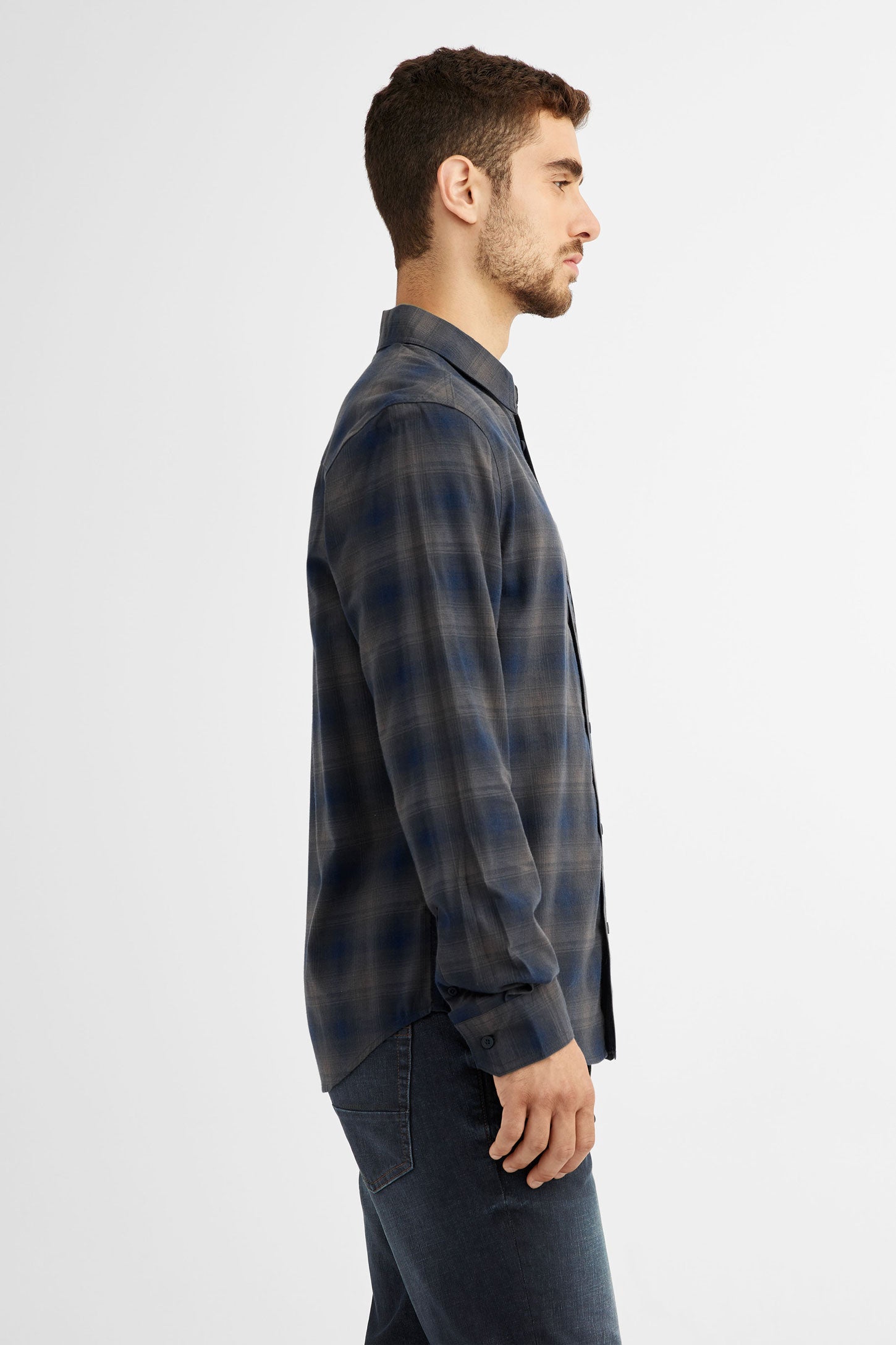 Chemise à carreaux en flanelle - Homme && BLEU