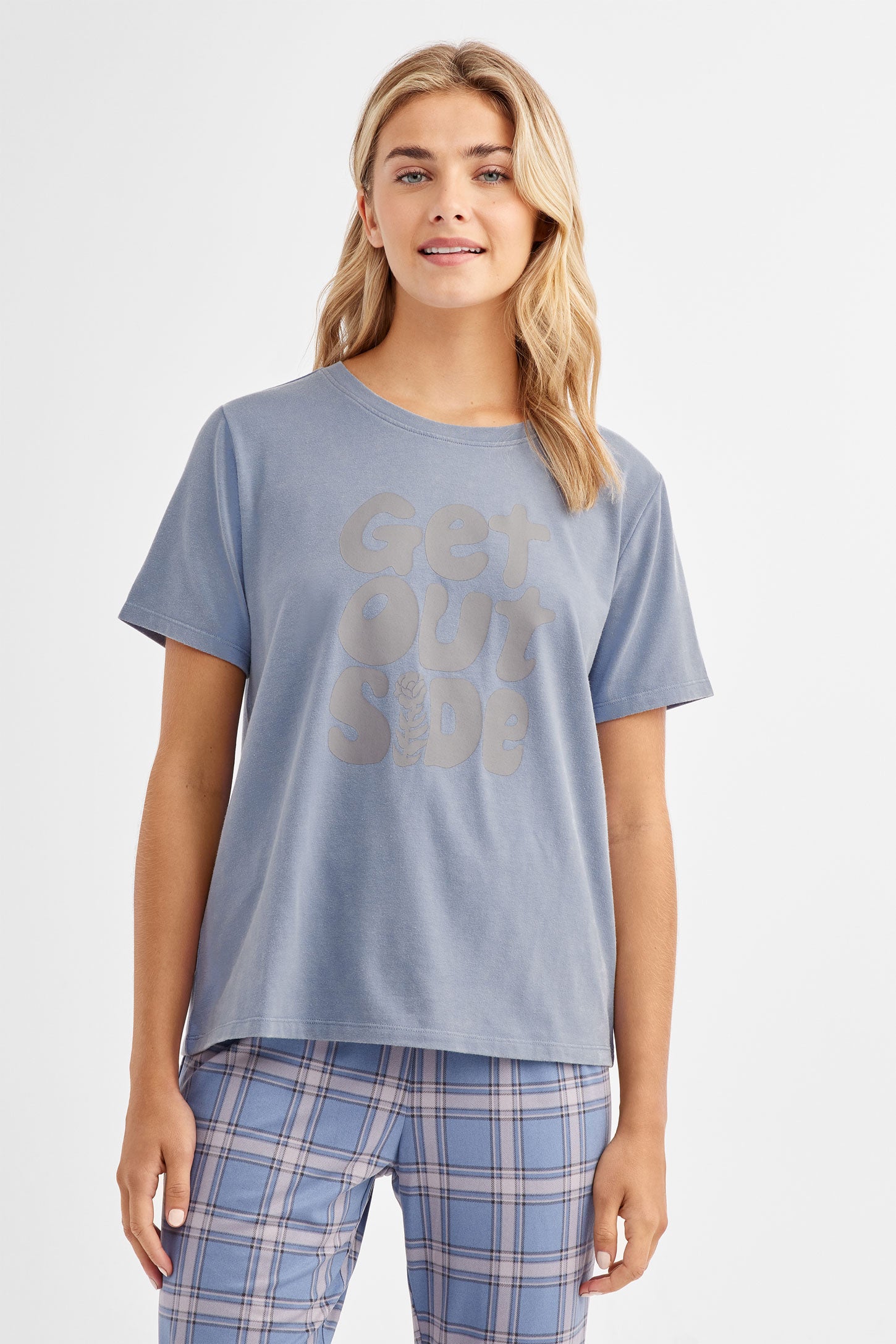 T-shirt pyjama imprimé en coton - Femme && BLEU