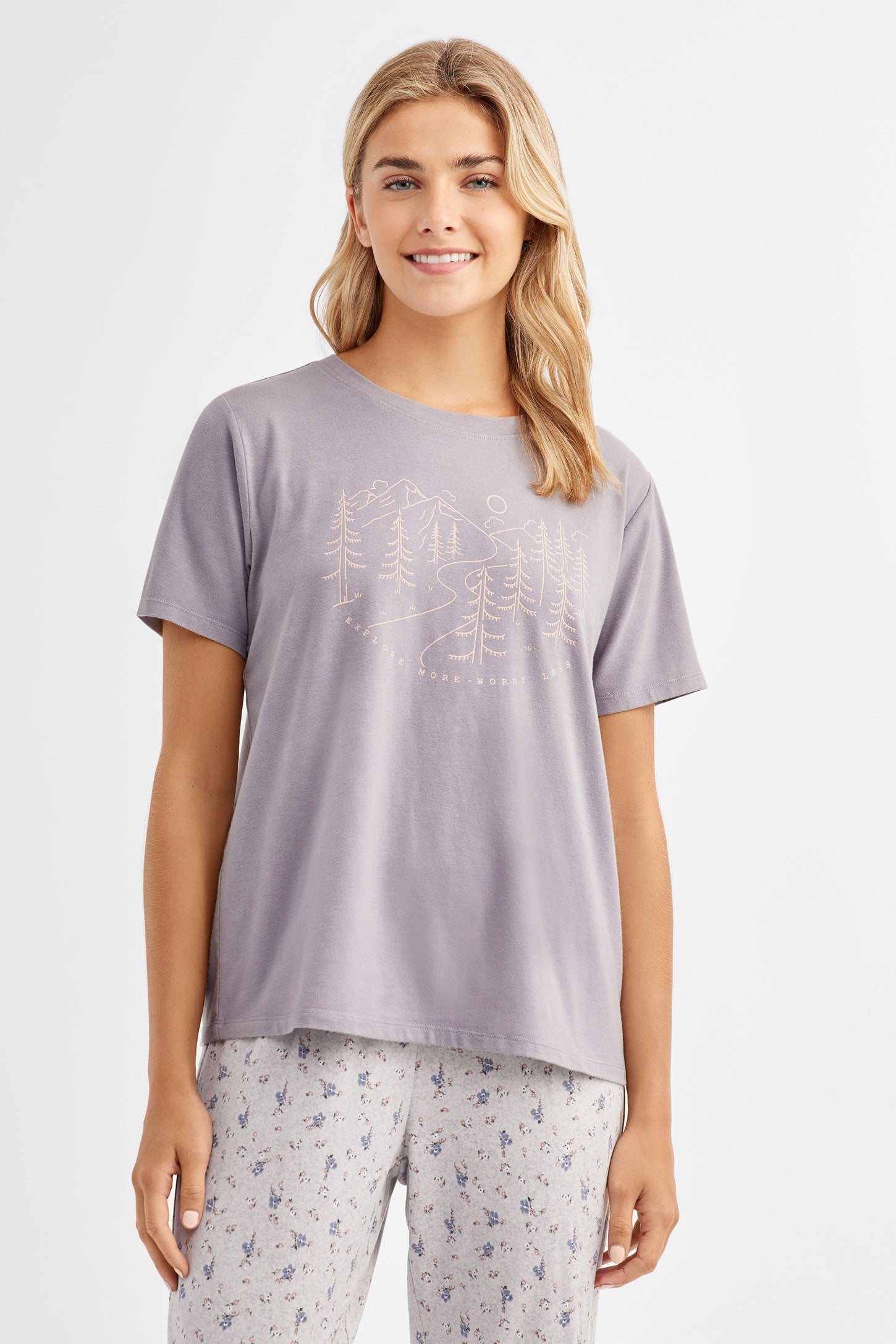 T-shirt pyjama imprimé en coton - Femme && LILAS