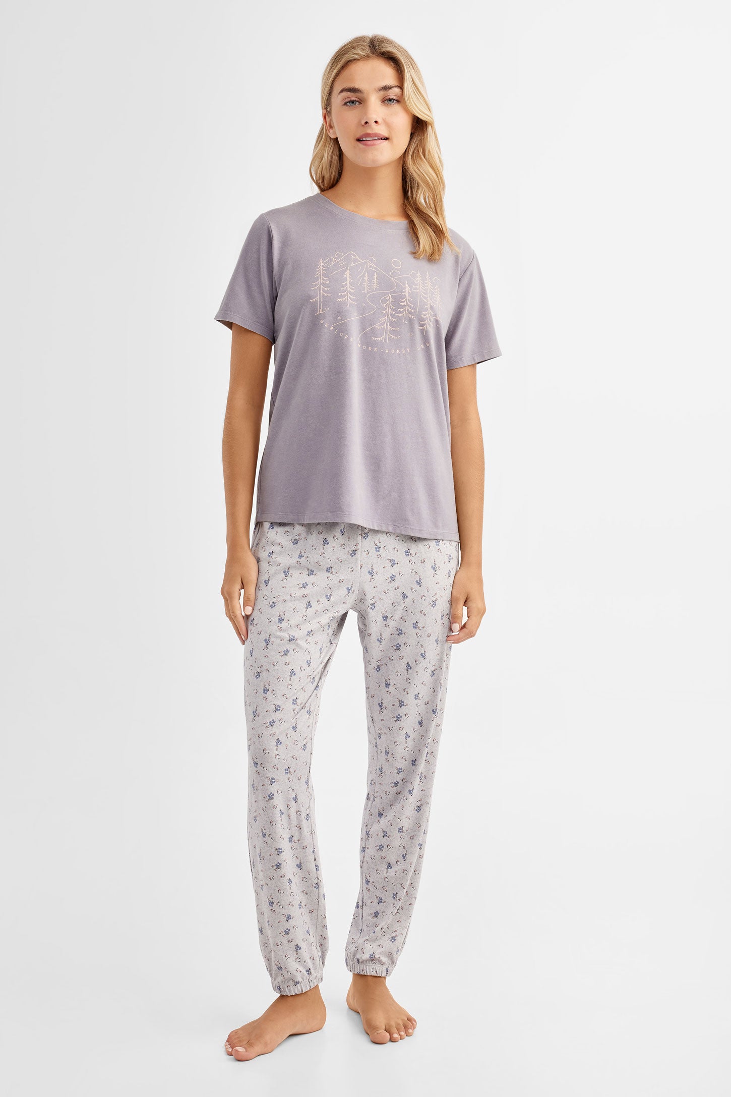 T-shirt pyjama imprimé en coton - Femme && LILAS