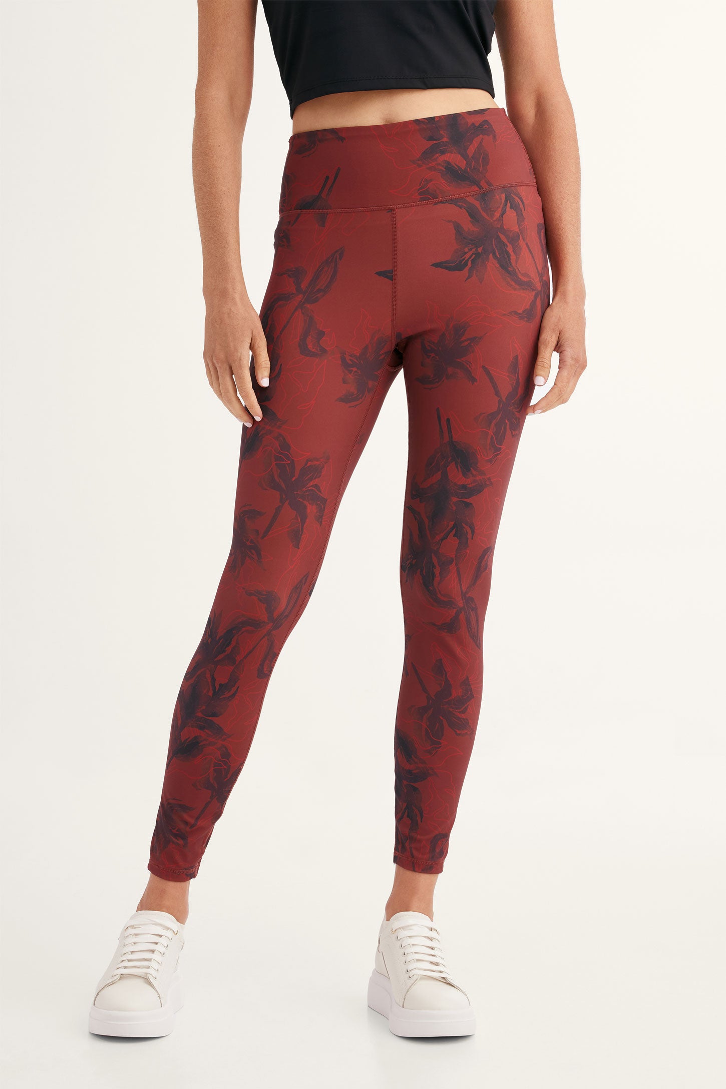 Legging taille haute athlétique - Femme && ROUGE/MULTI