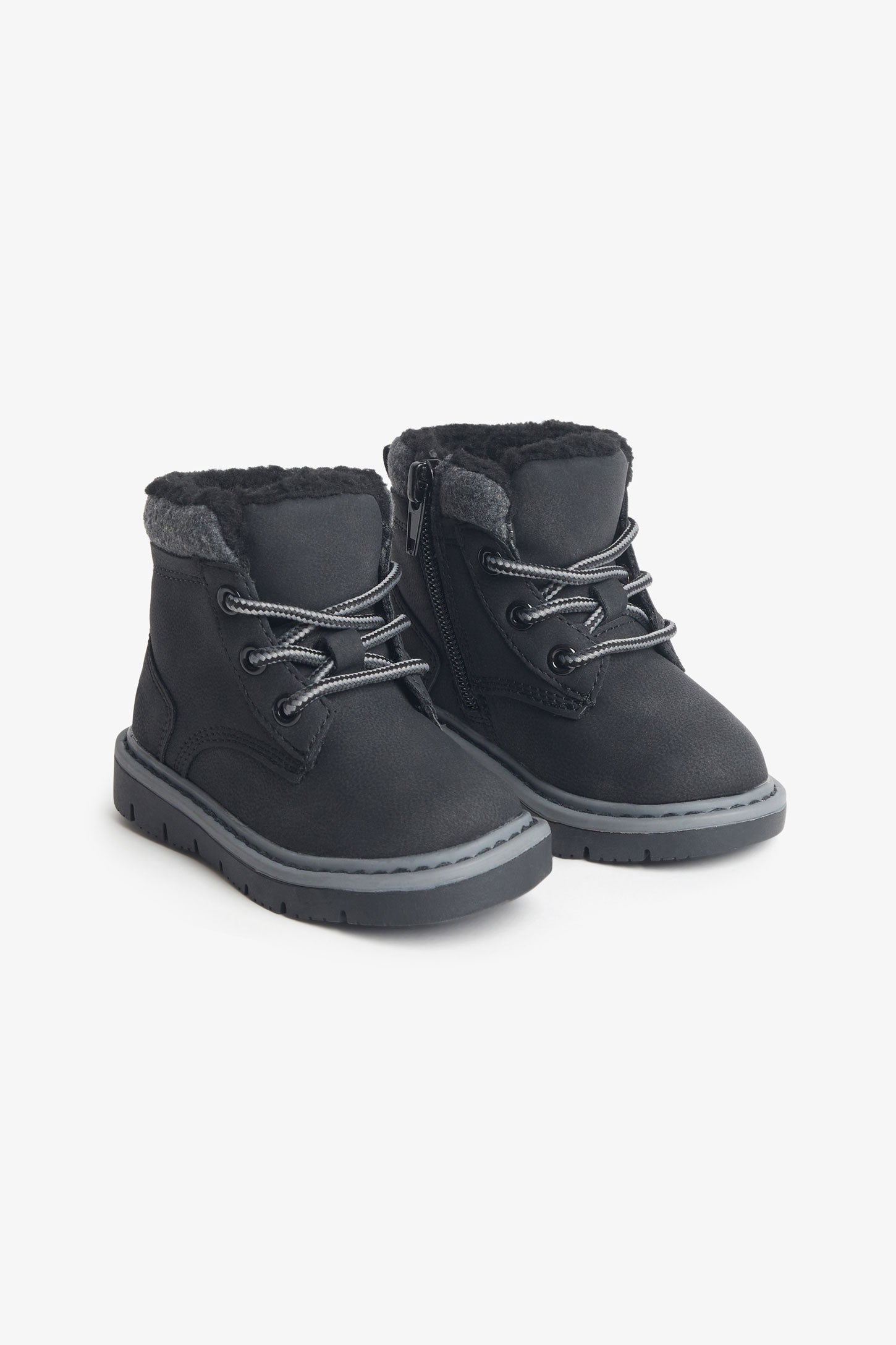 Bottillons en cuir Nubuck doublés en sherpa - Bébé garçon && NOIR