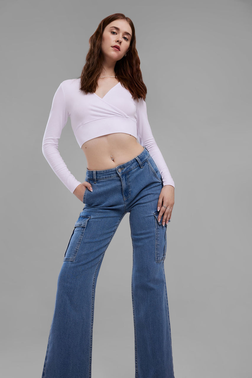 Cargo Jeans for Women Elastic Waist Straight Leg Baggy Wide Leg