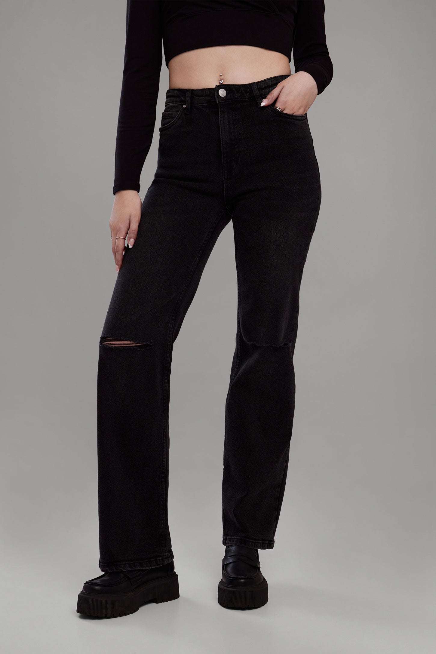 Jeans jambe droite - Femme && DENIM NOIR