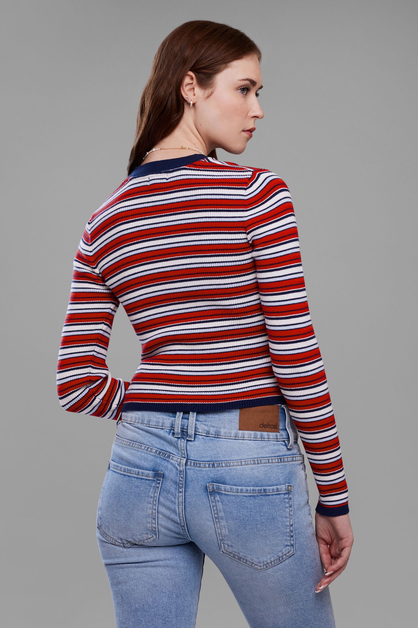 Chandail tricot côtelé ajusté - Femme && ROUGE/MULTI