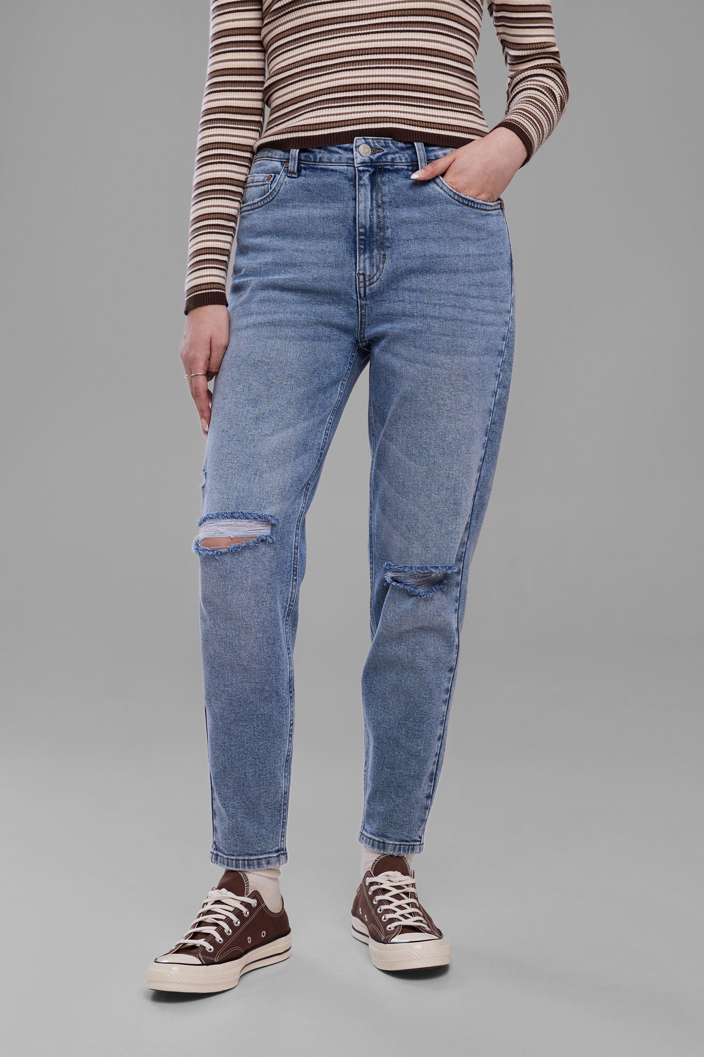 Jeans taille haute coupe Mom Femme