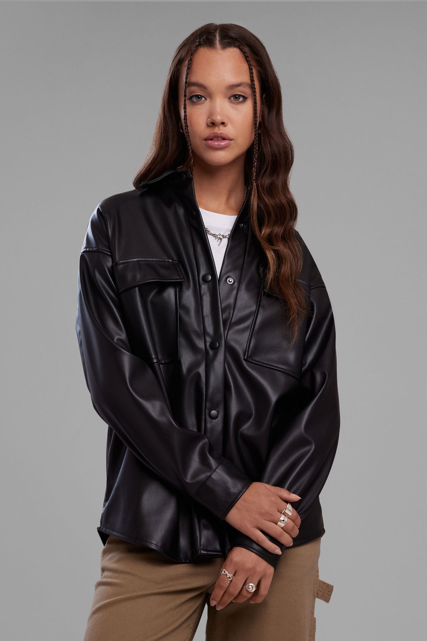 Oversized vegan leather shirt - Women