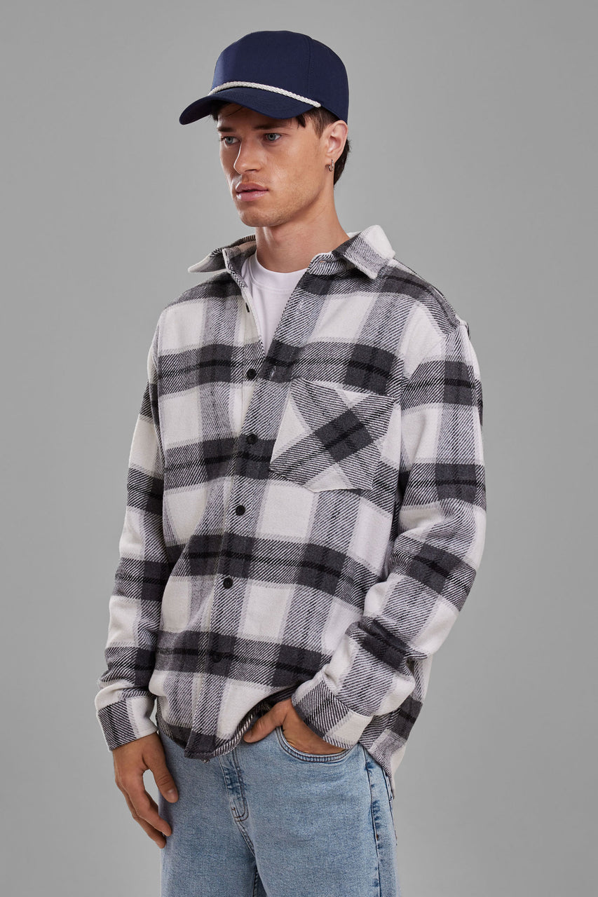 Chemise à carreaux - Homme && GRIS