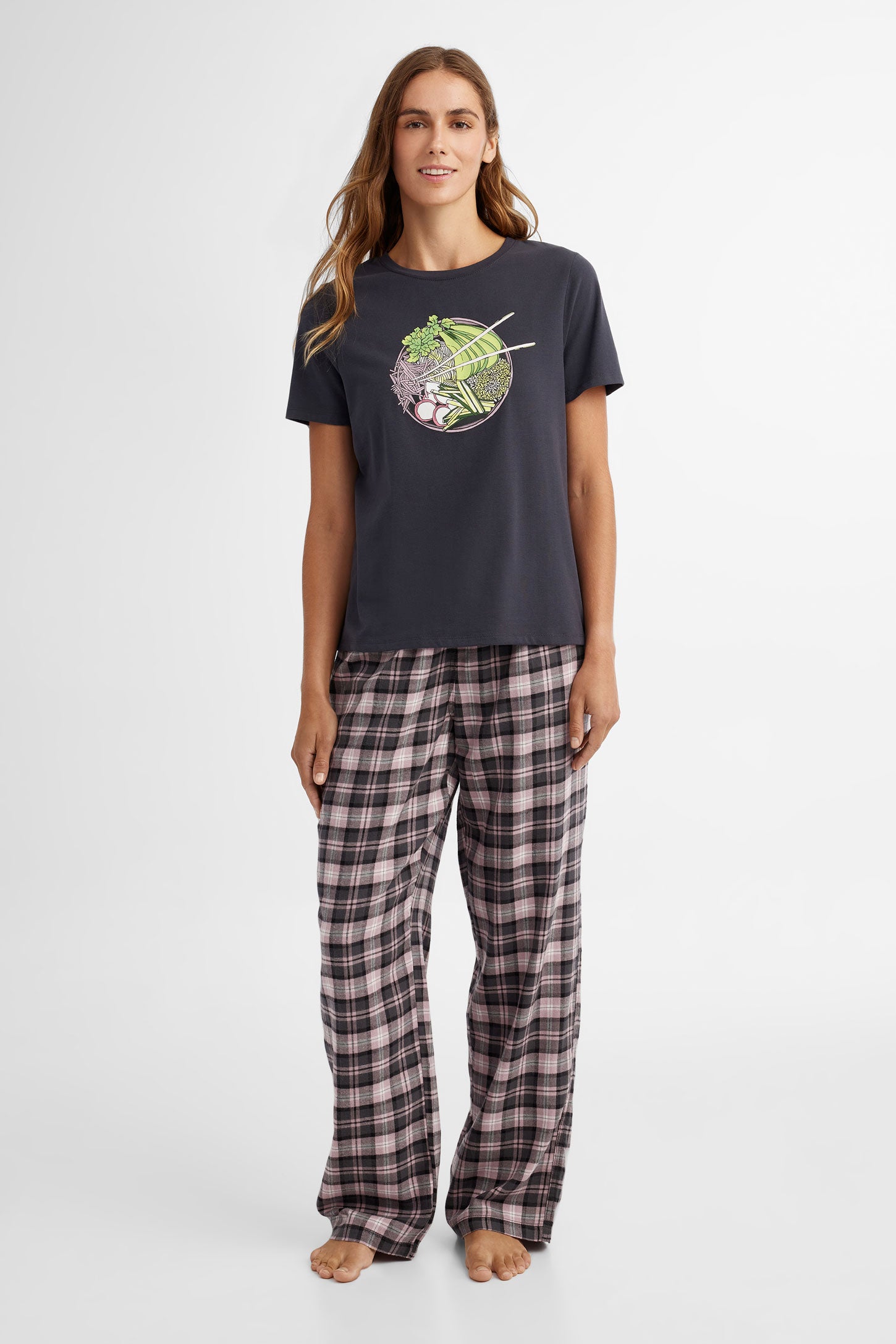 T-shirt pyjama imprimé - Femme && CHARBON