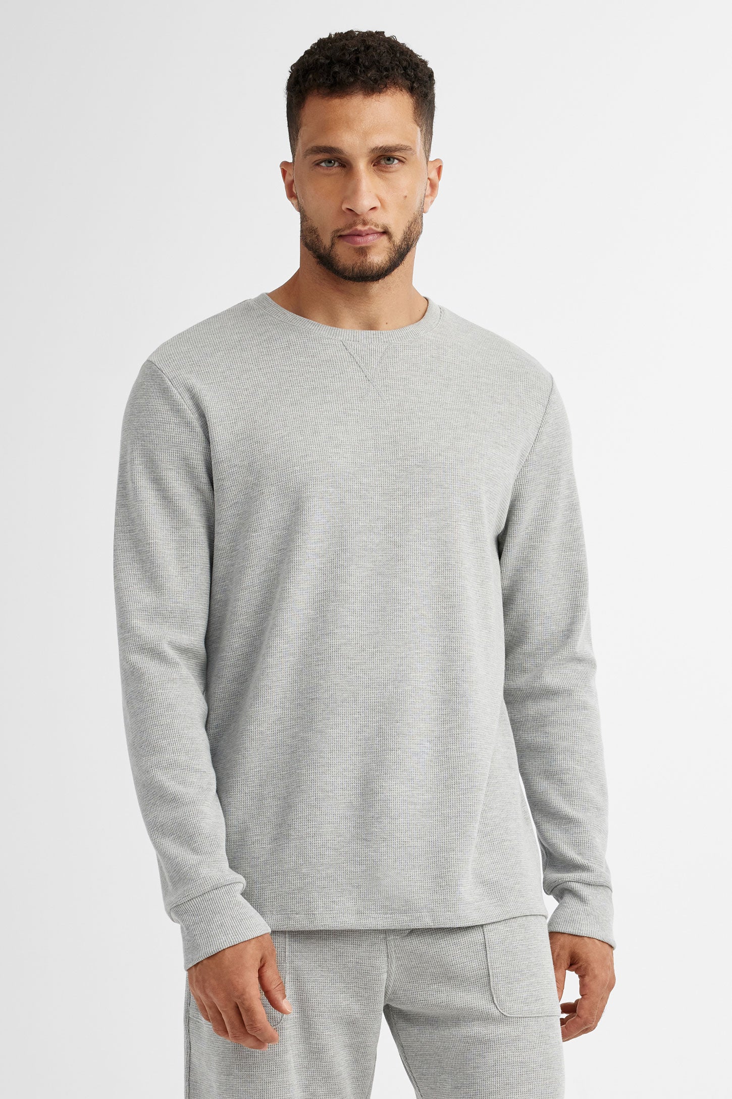 Chandail pyjama tricot gaufré - Homme && GRIS MIXTE