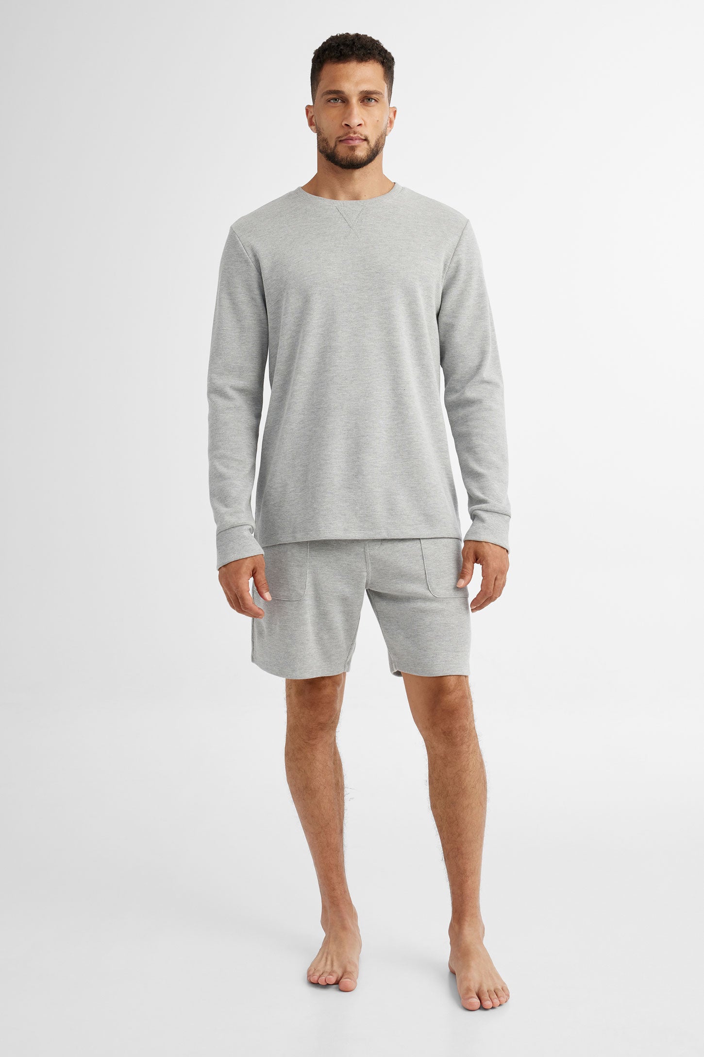 Chandail pyjama tricot gaufré - Homme && GRIS MIXTE