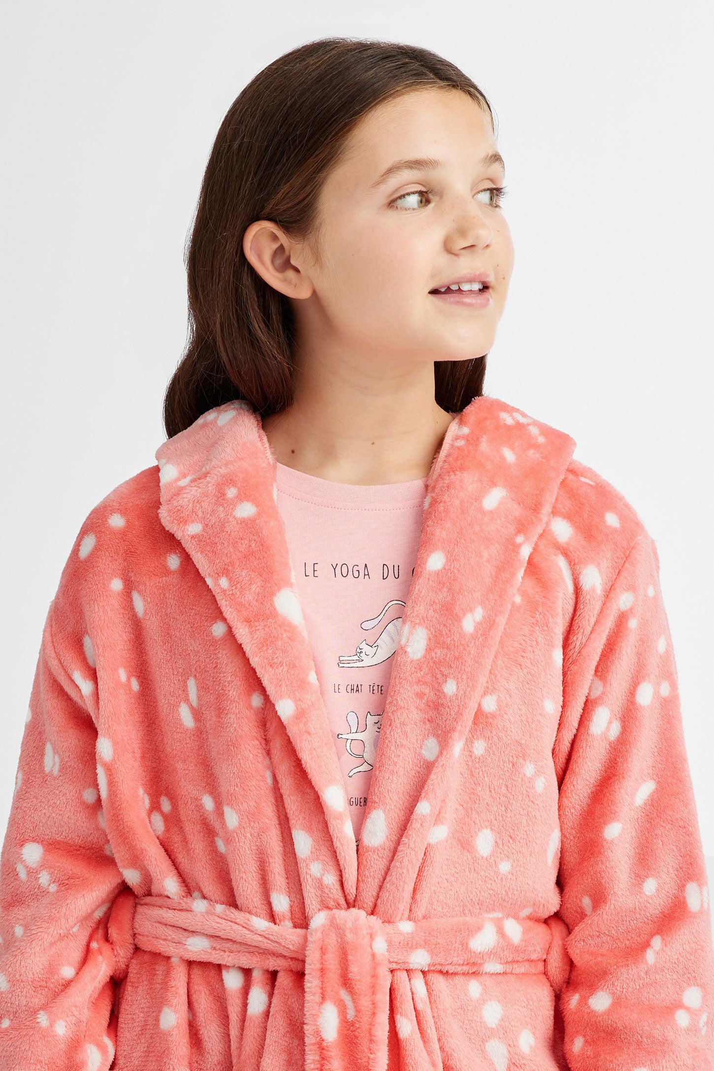 Robe de chambre capuchon oreilles en peluche - Ado fille && ROSE MULTI