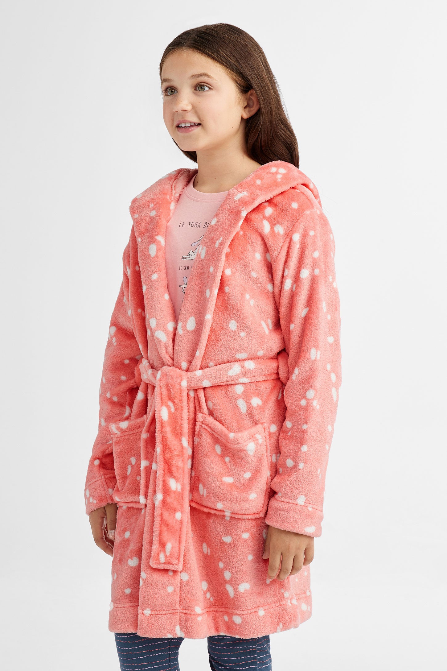 Robe de chambre capuchon oreilles en peluche - Ado fille && ROSE MULTI