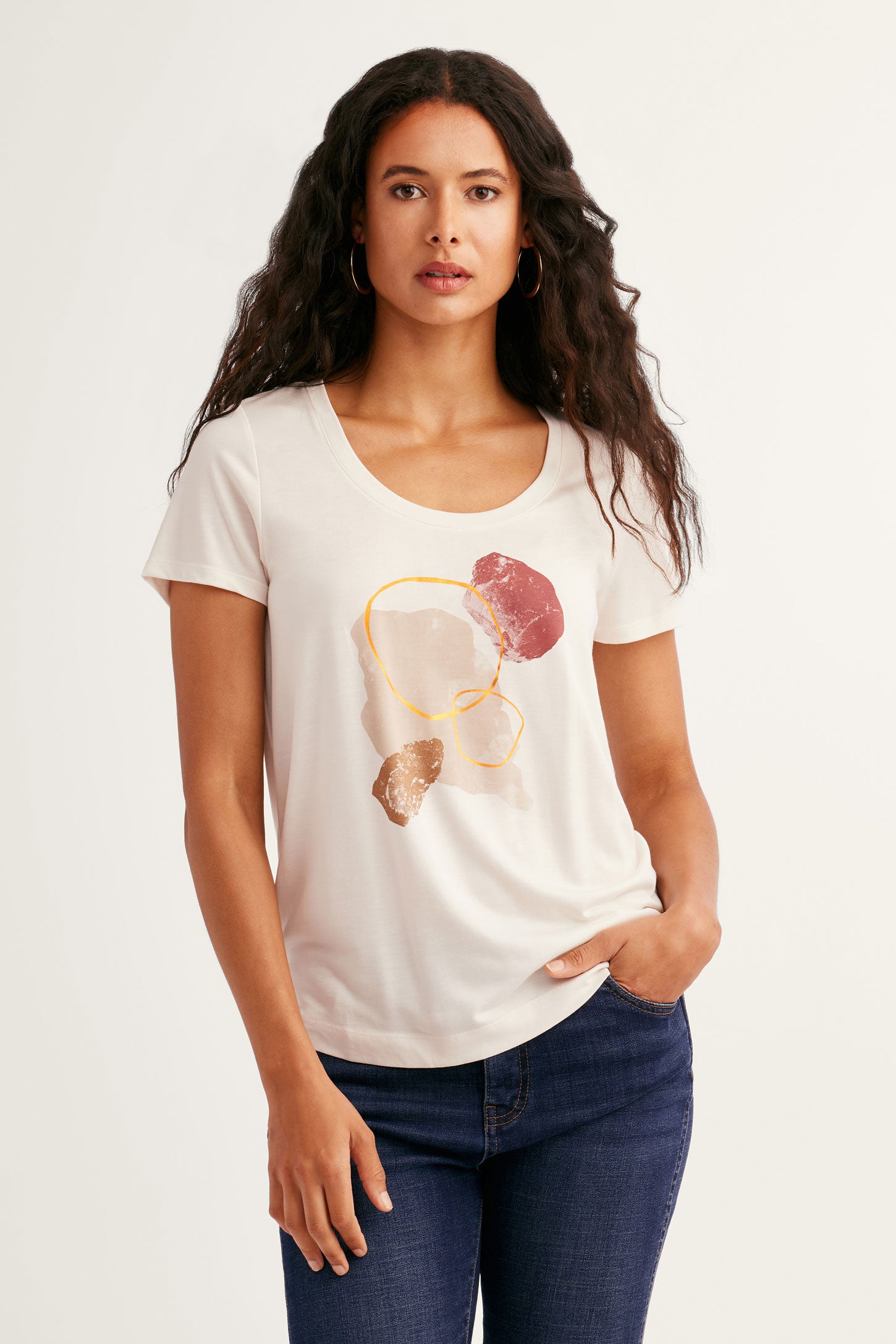 T-shirt imprimé en Modal - Femme && BLANC CASSÉ