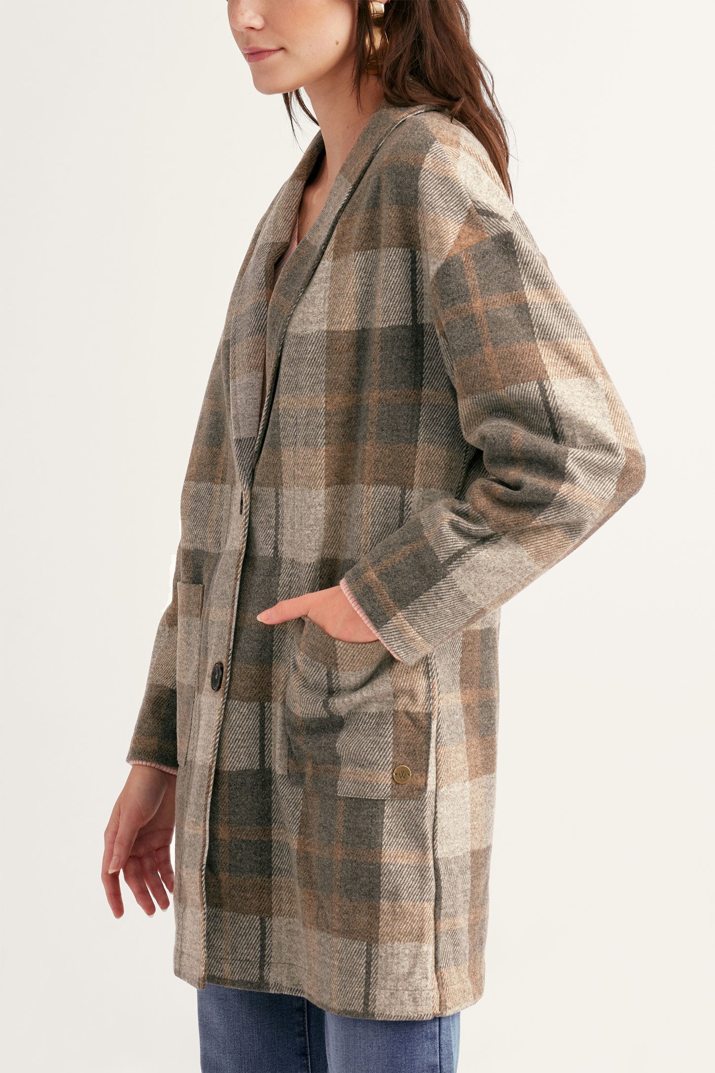 Veston col châle en tricot jacquard à carreaux - Femme && GRIS MULTI